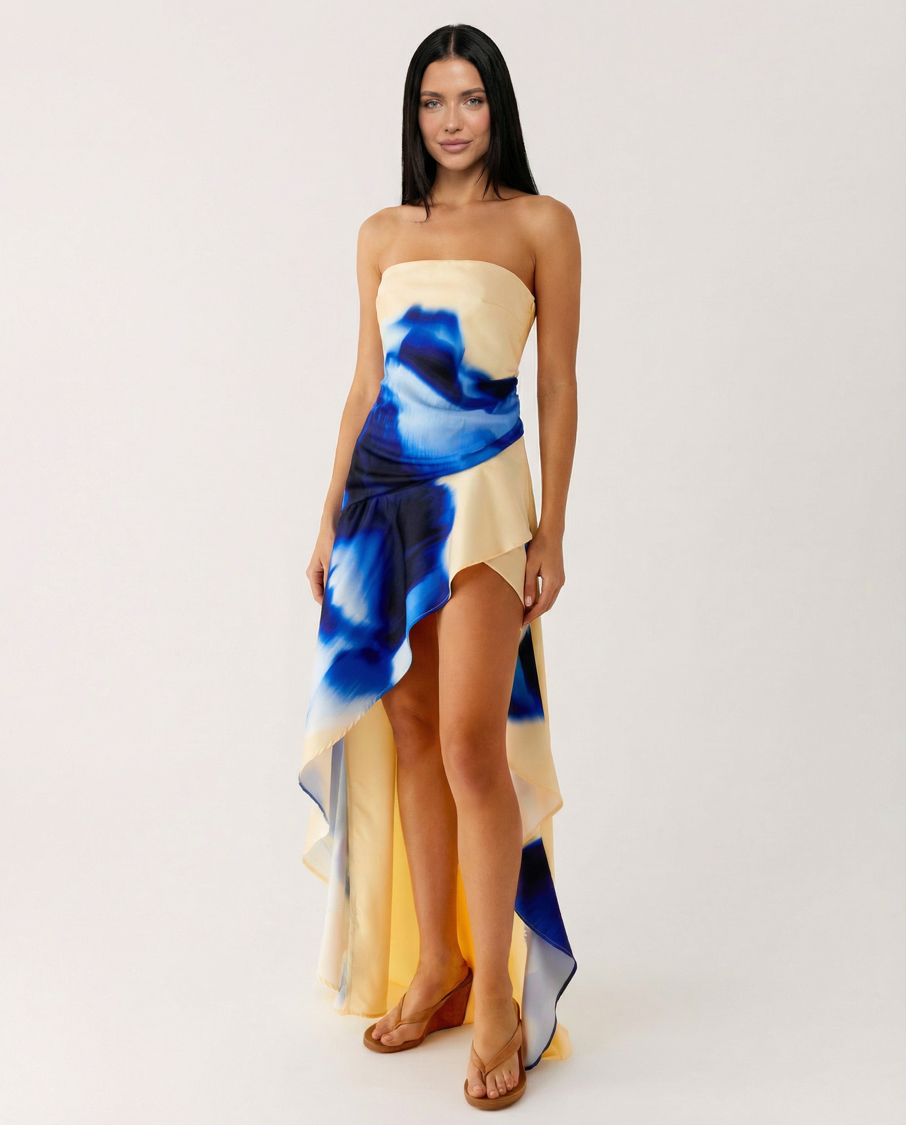 Lorraine | Strapless Maxi Dress with Asymmetric High-Low Hem