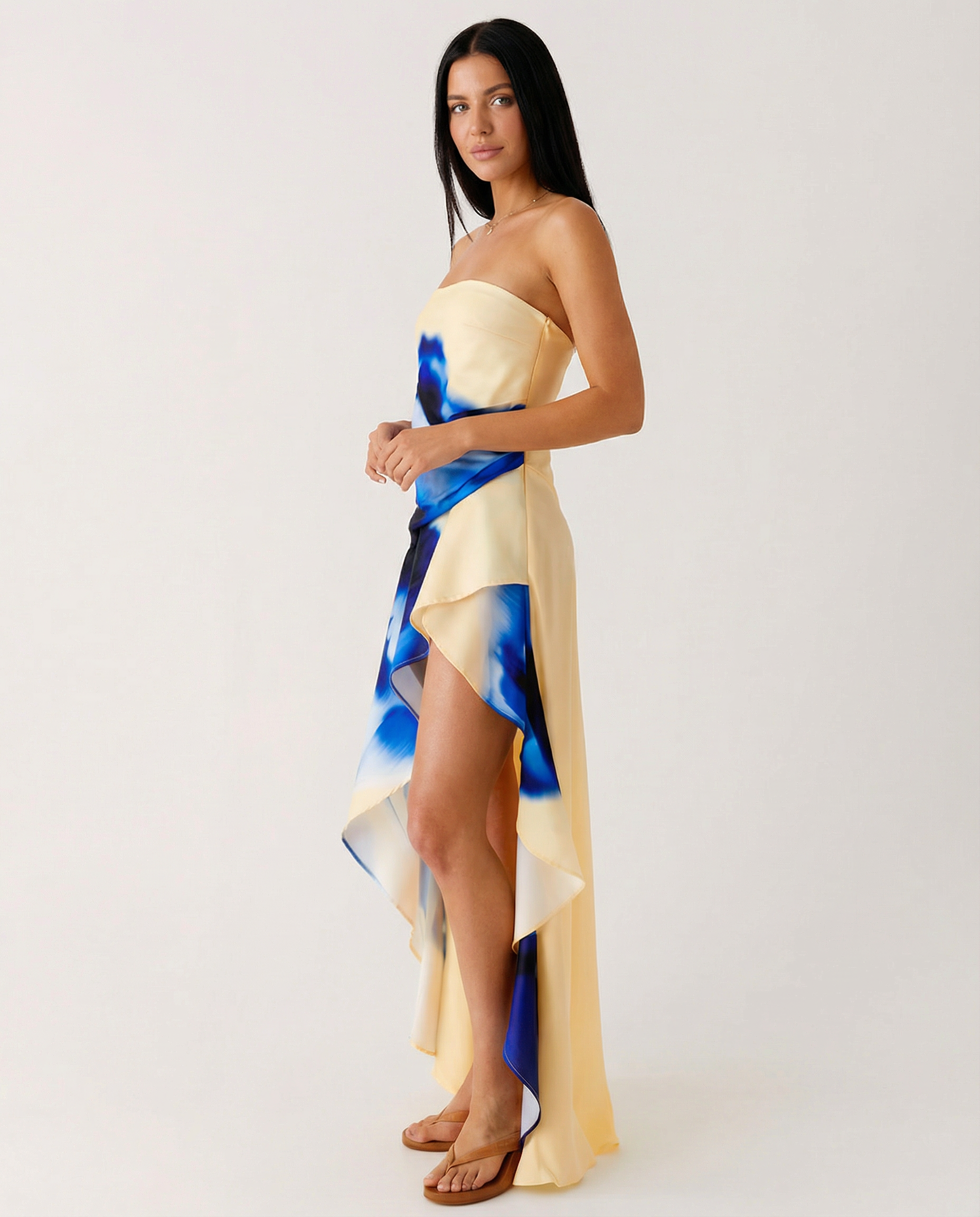 Lorraine | Strapless Maxi Dress with Asymmetric High-Low Hem