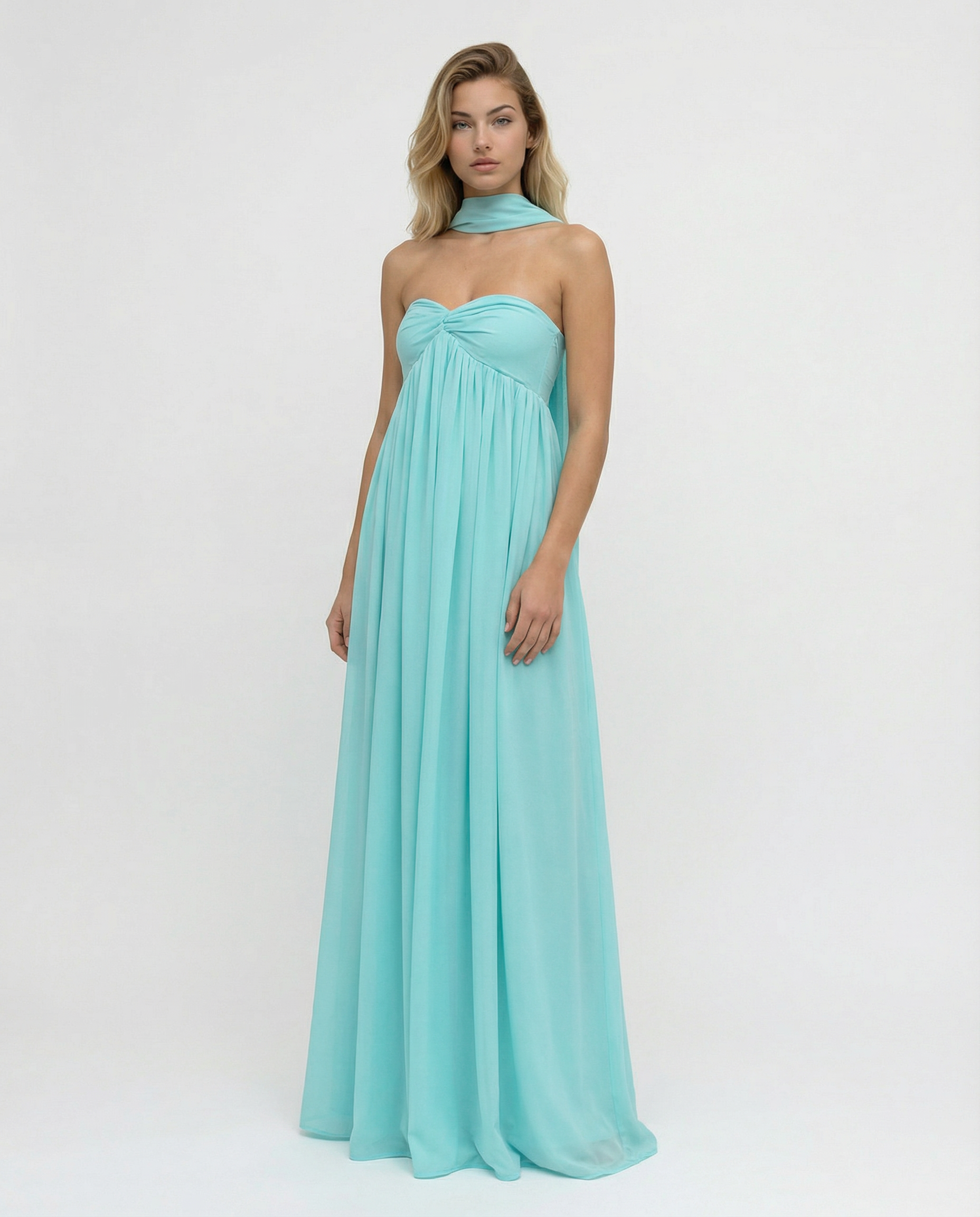 Kelley | Halter Neck Scarf Tie Satin Maxi Dress