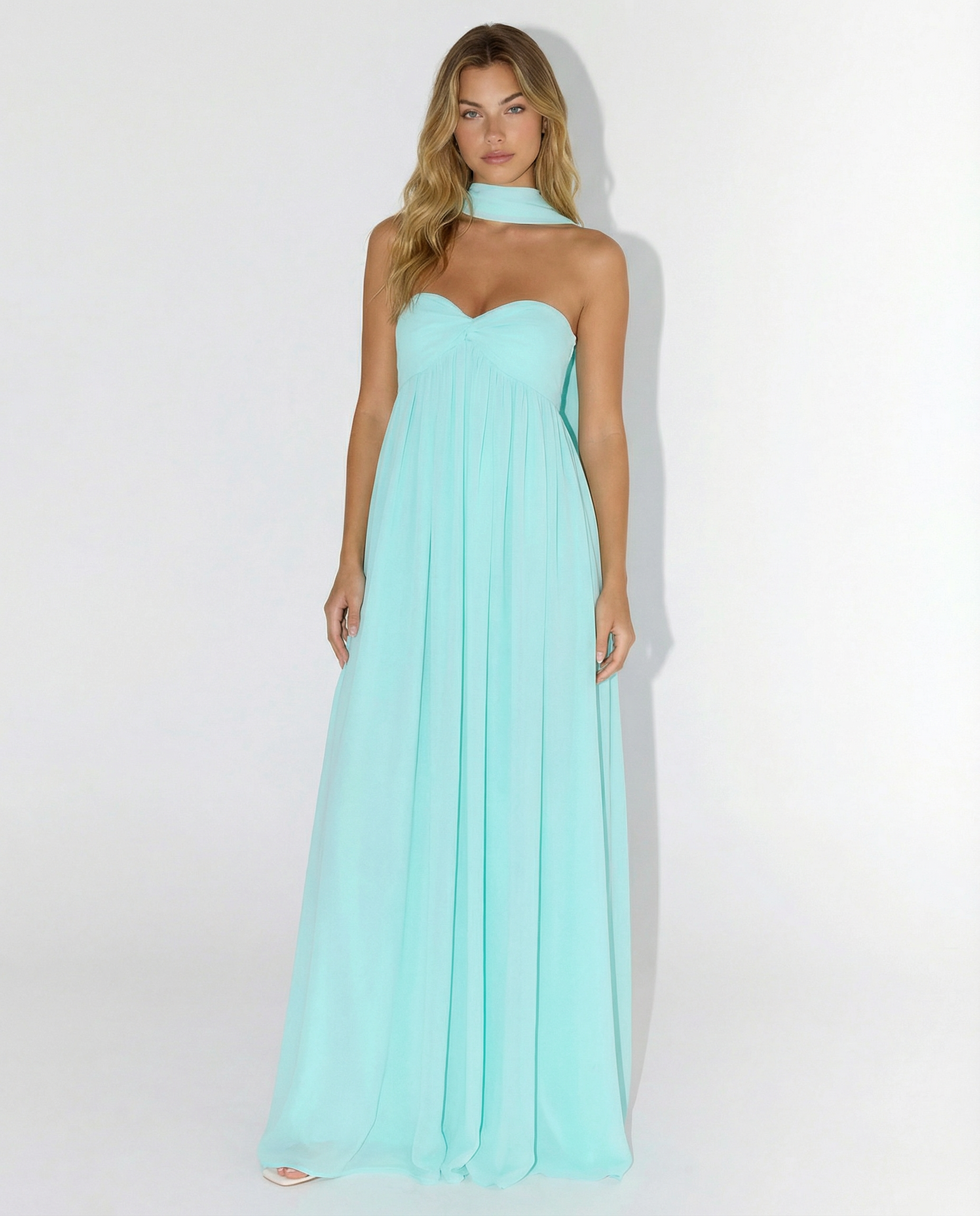 Kelley | Halter Neck Scarf Tie Satin Maxi Dress