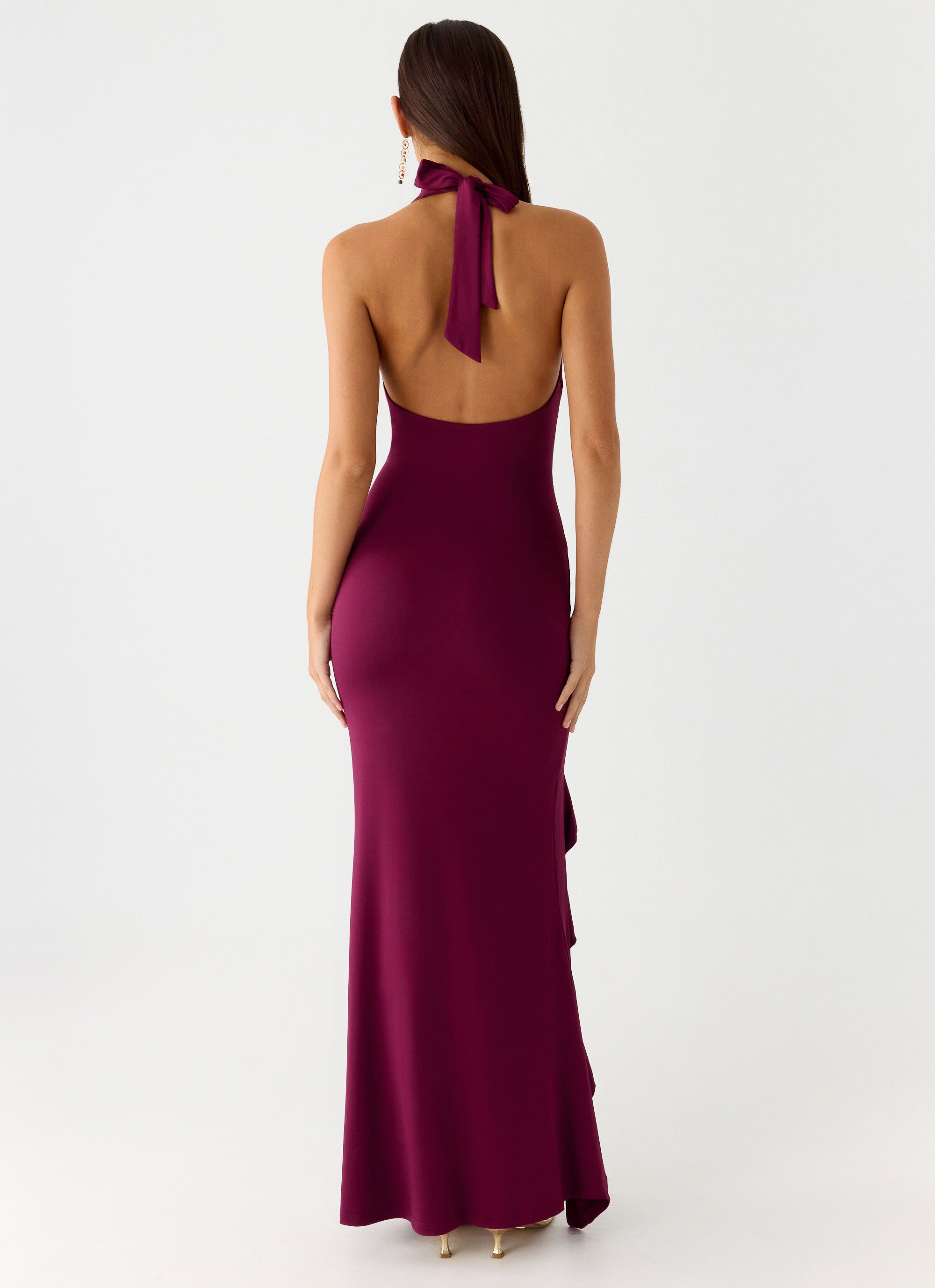 Alberta | V Neck Ruffles High Thigh Slit Maxi Dress