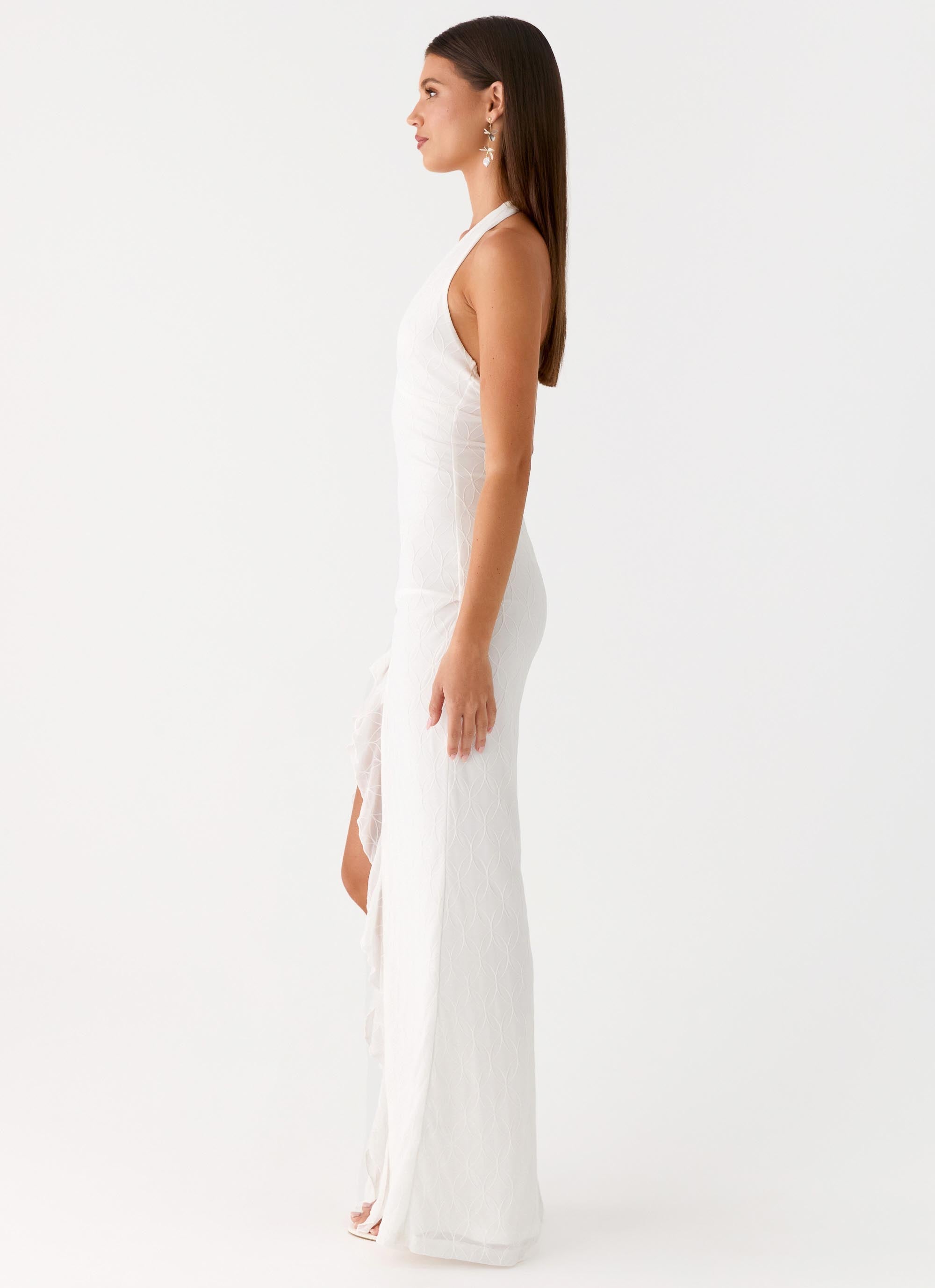 Alberta | V Neck Ruffles High Thigh Slit Maxi Dress