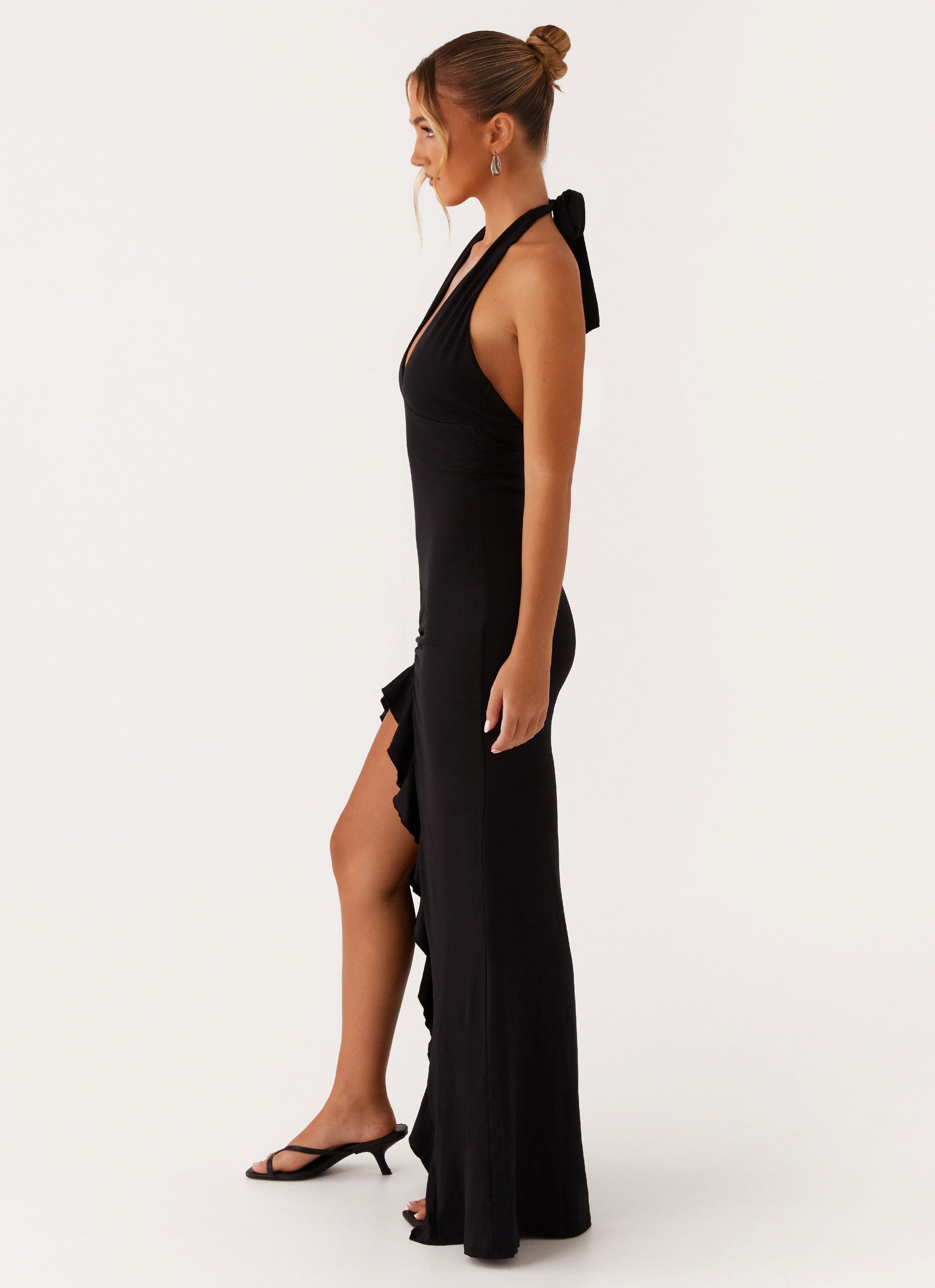 Alberta | V Neck Ruffles High Thigh Slit Maxi Dress