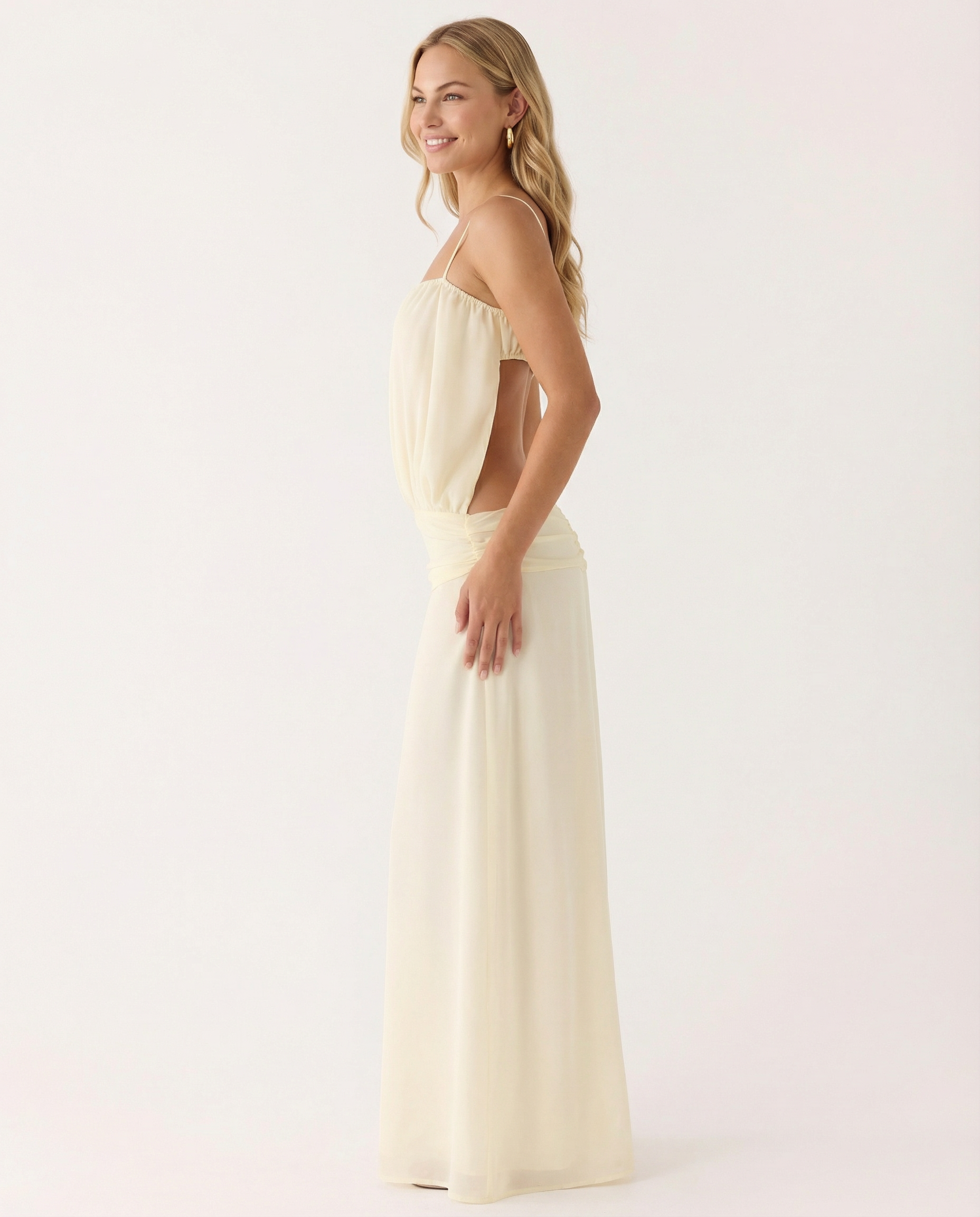 Sandi | Thin Spaghetti Straps Ruffle Details Maxi Dress