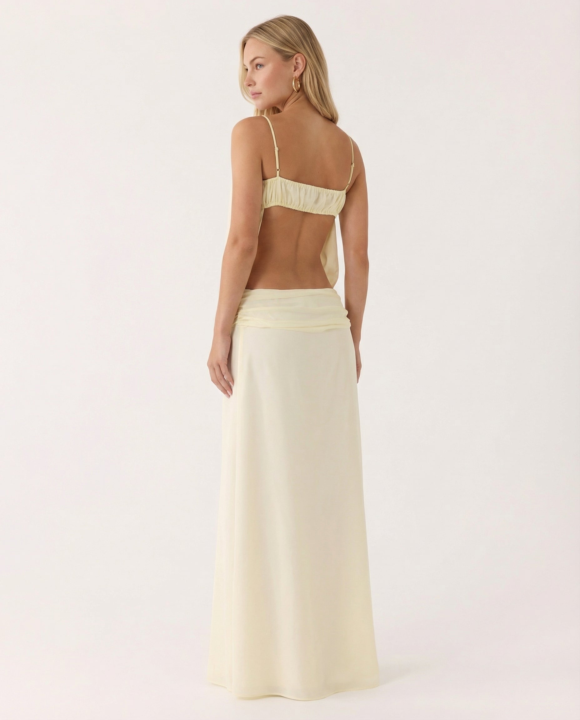 Sandi | Thin Spaghetti Straps Ruffle Details Maxi Dress