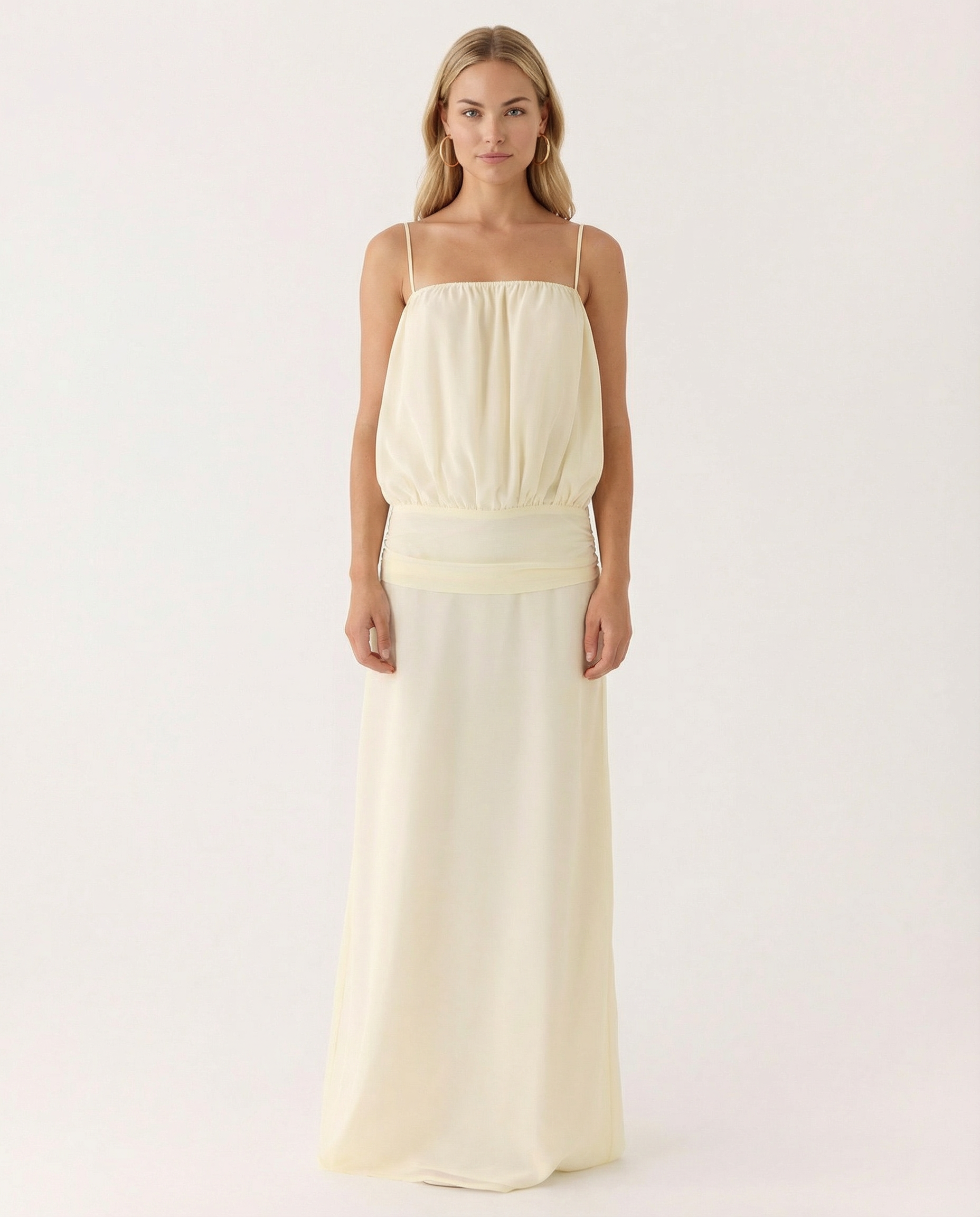 Sandi | Thin Spaghetti Straps Ruffle Details Maxi Dress