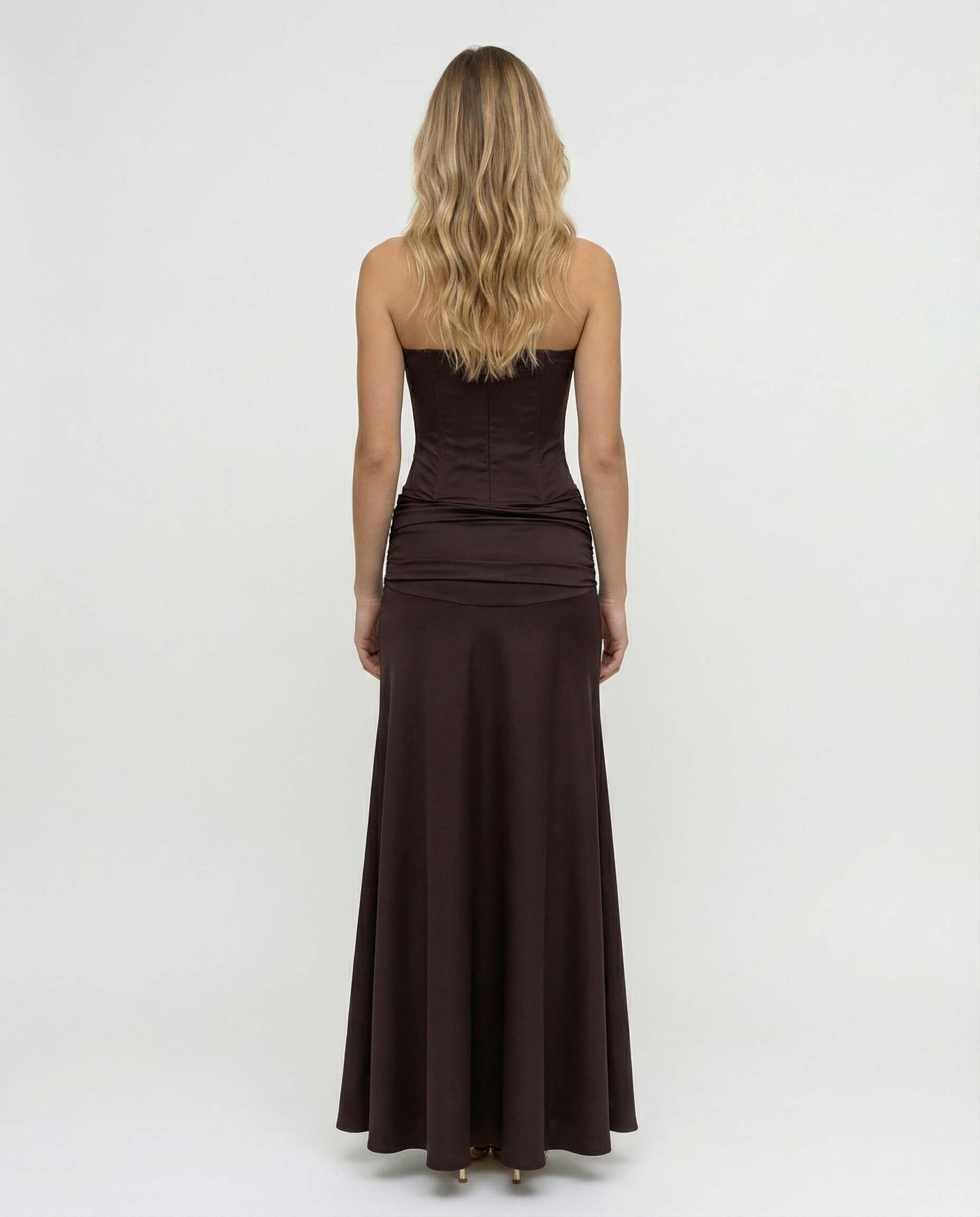Graciela | Corset Bodice Ruched Satin Maxi Dress