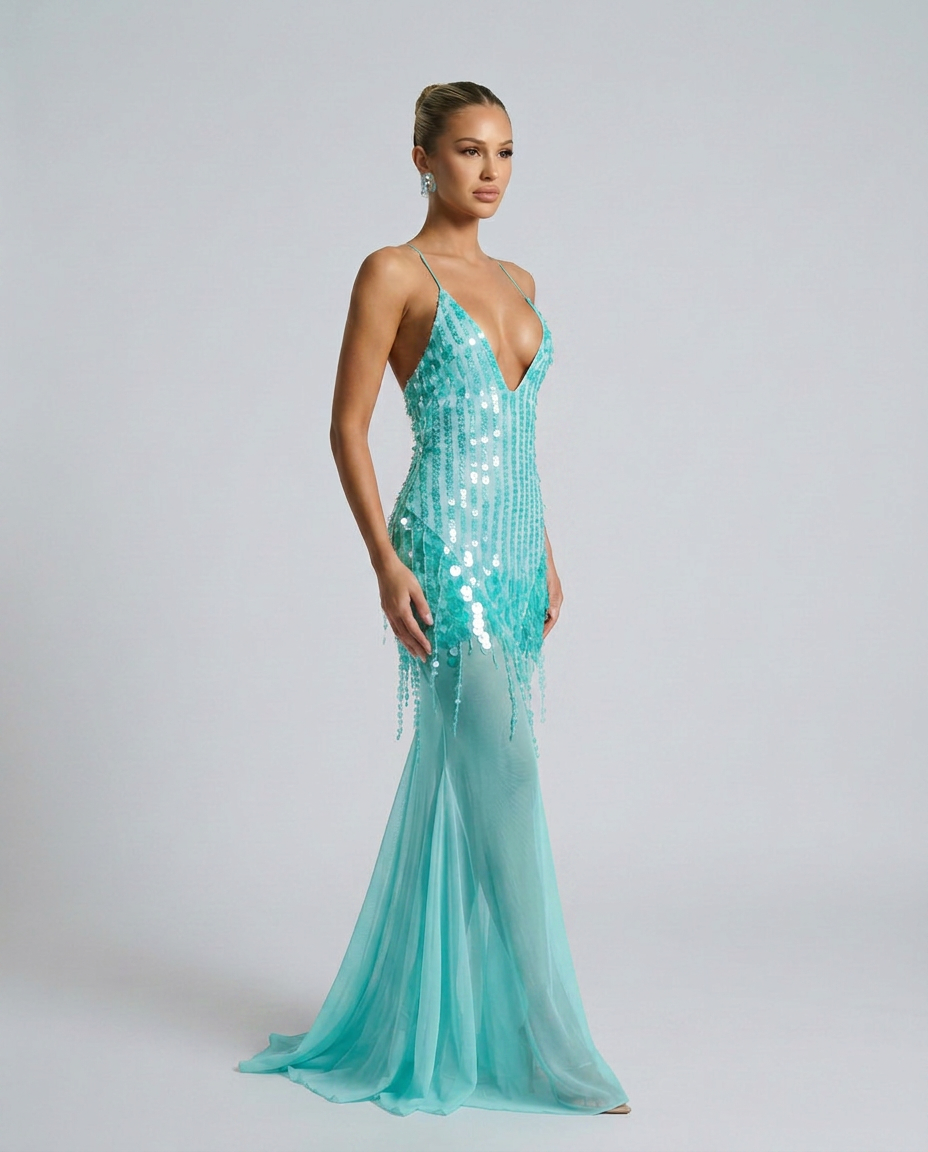 Goldie | V-Neck Sequin Crisscross-Back Maxi Dress
