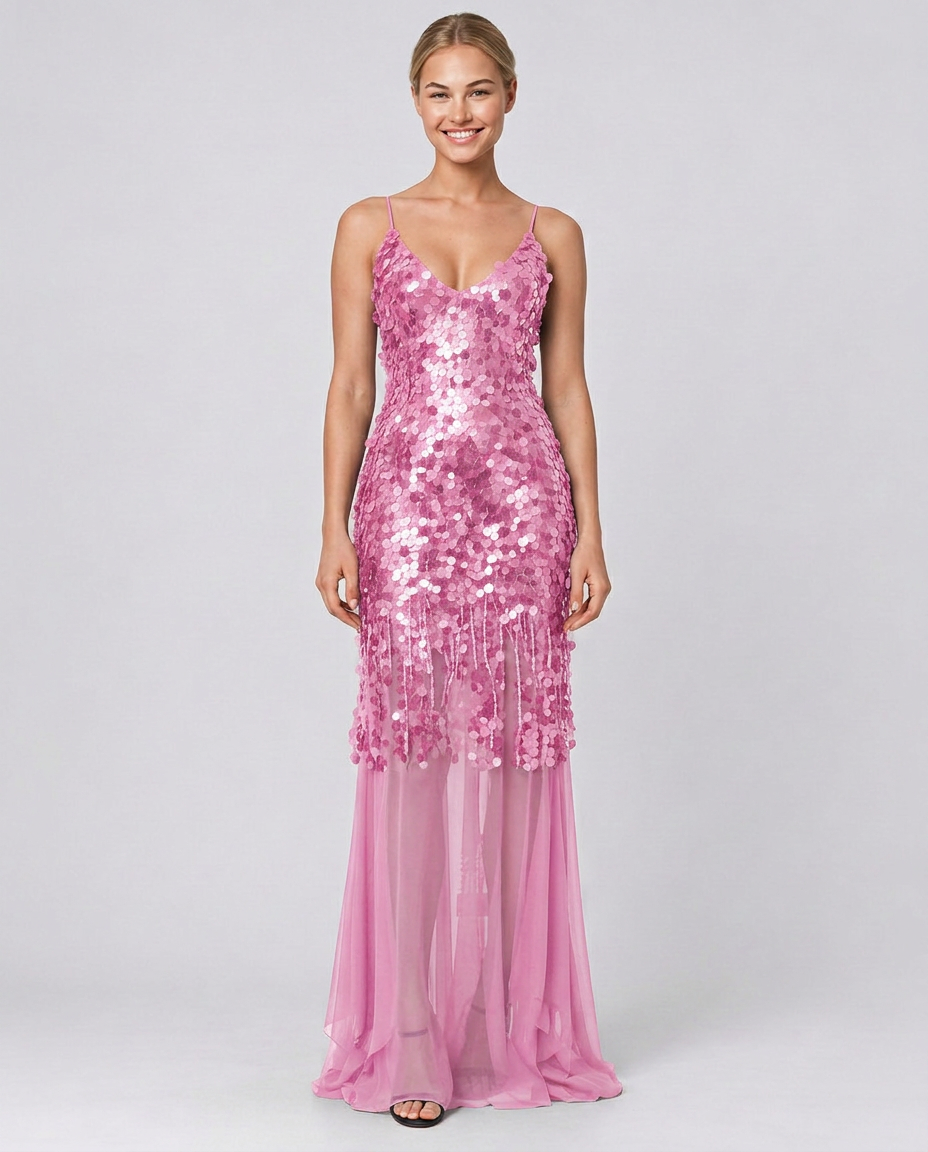 Goldie | V-Neck Sequin Crisscross-Back Maxi Dress