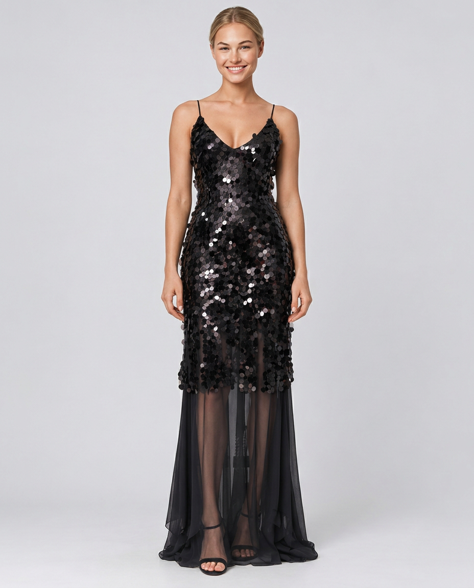 Goldie | V-Neck Sequin Crisscross-Back Maxi Dress