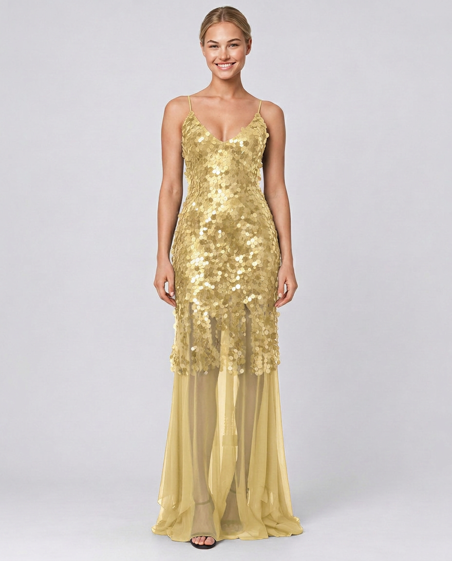Goldie | V-Neck Sequin Crisscross-Back Maxi Dress