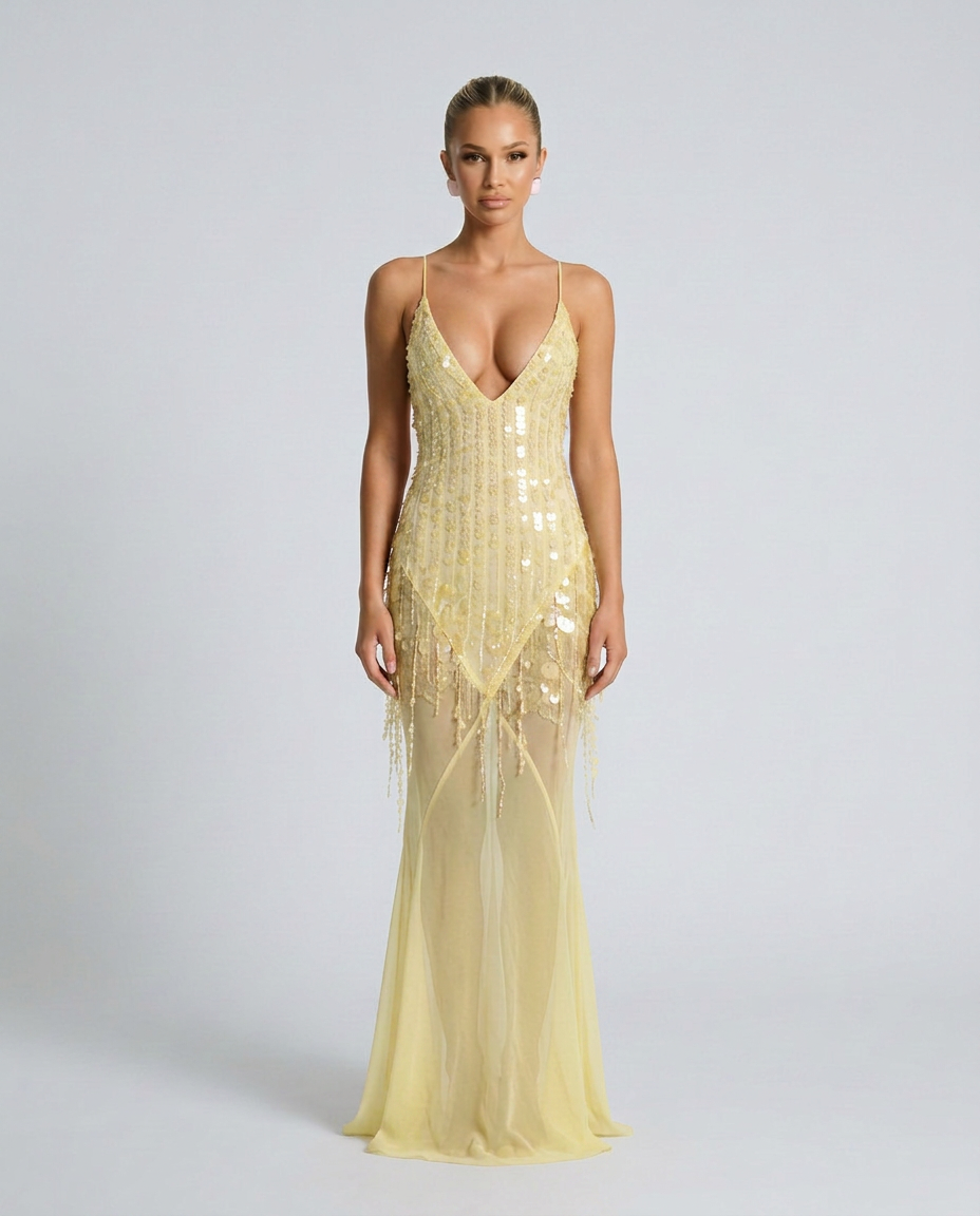 Goldie | V-Neck Sequin Crisscross-Back Maxi Dress