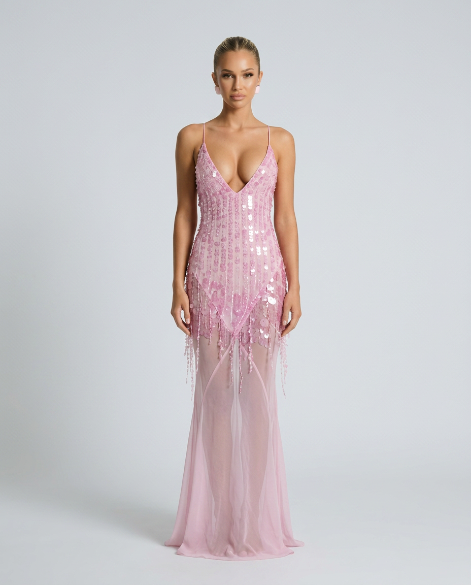Goldie | V-Neck Sequin Crisscross-Back Maxi Dress