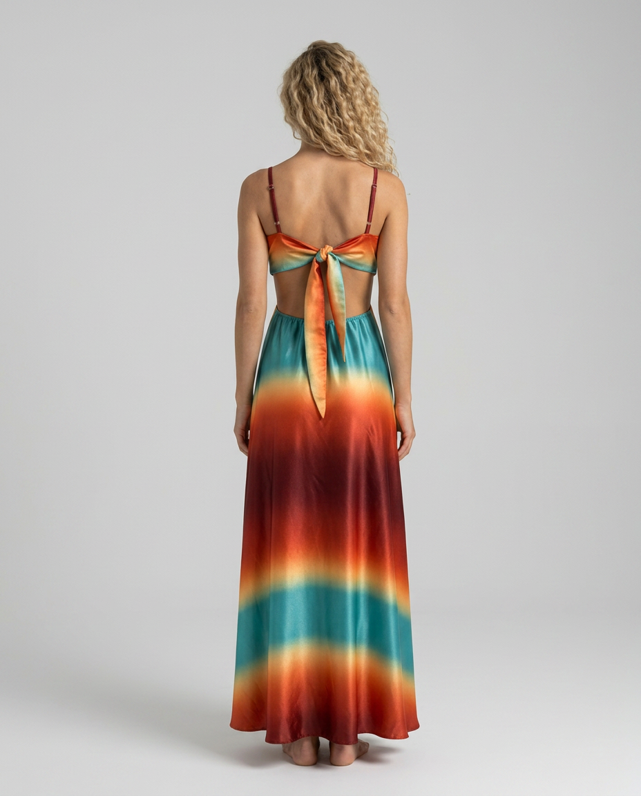 Lila | Red & Turquoise Gradient Maxi Dress