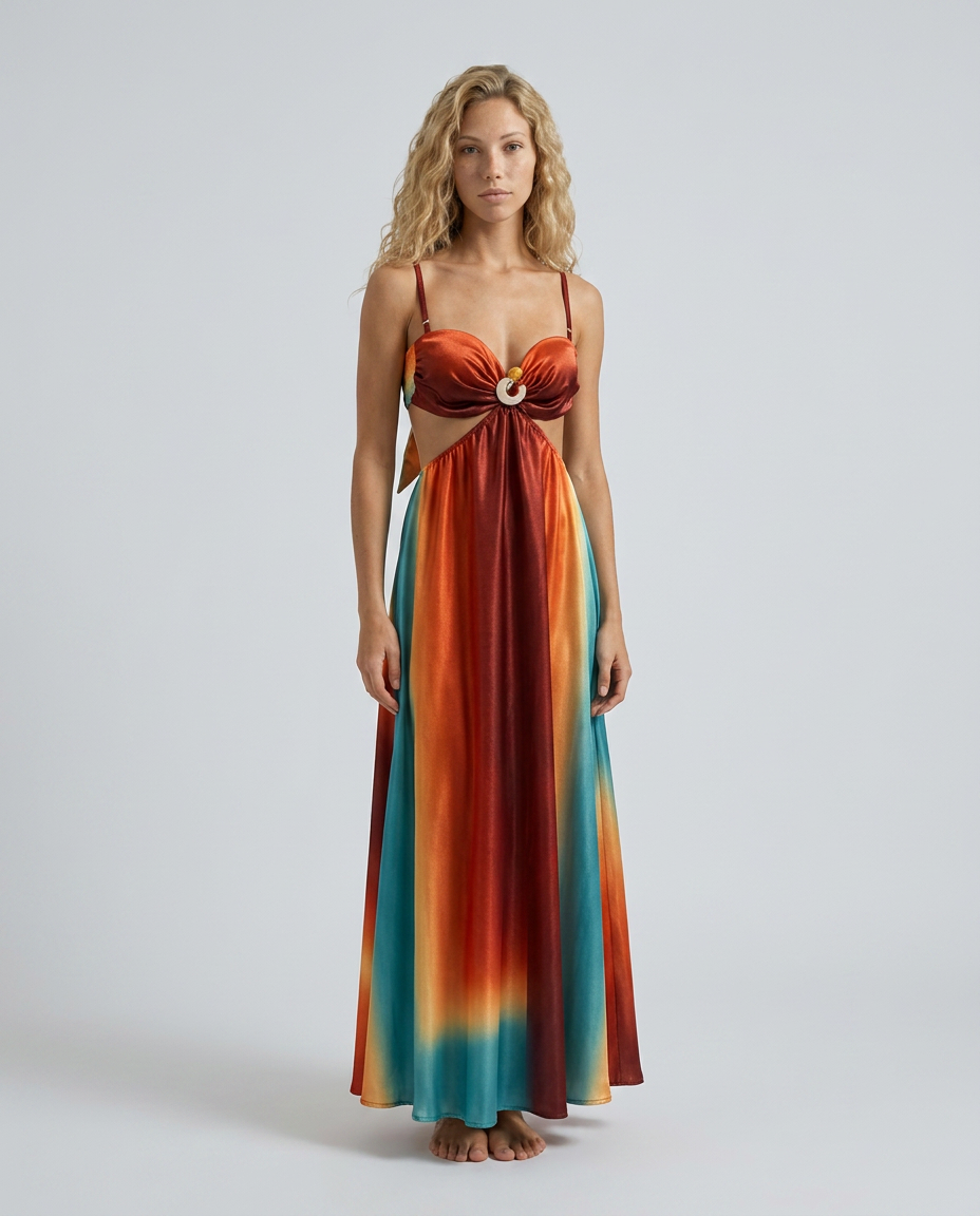 Lila | Red & Turquoise Gradient Maxi Dress