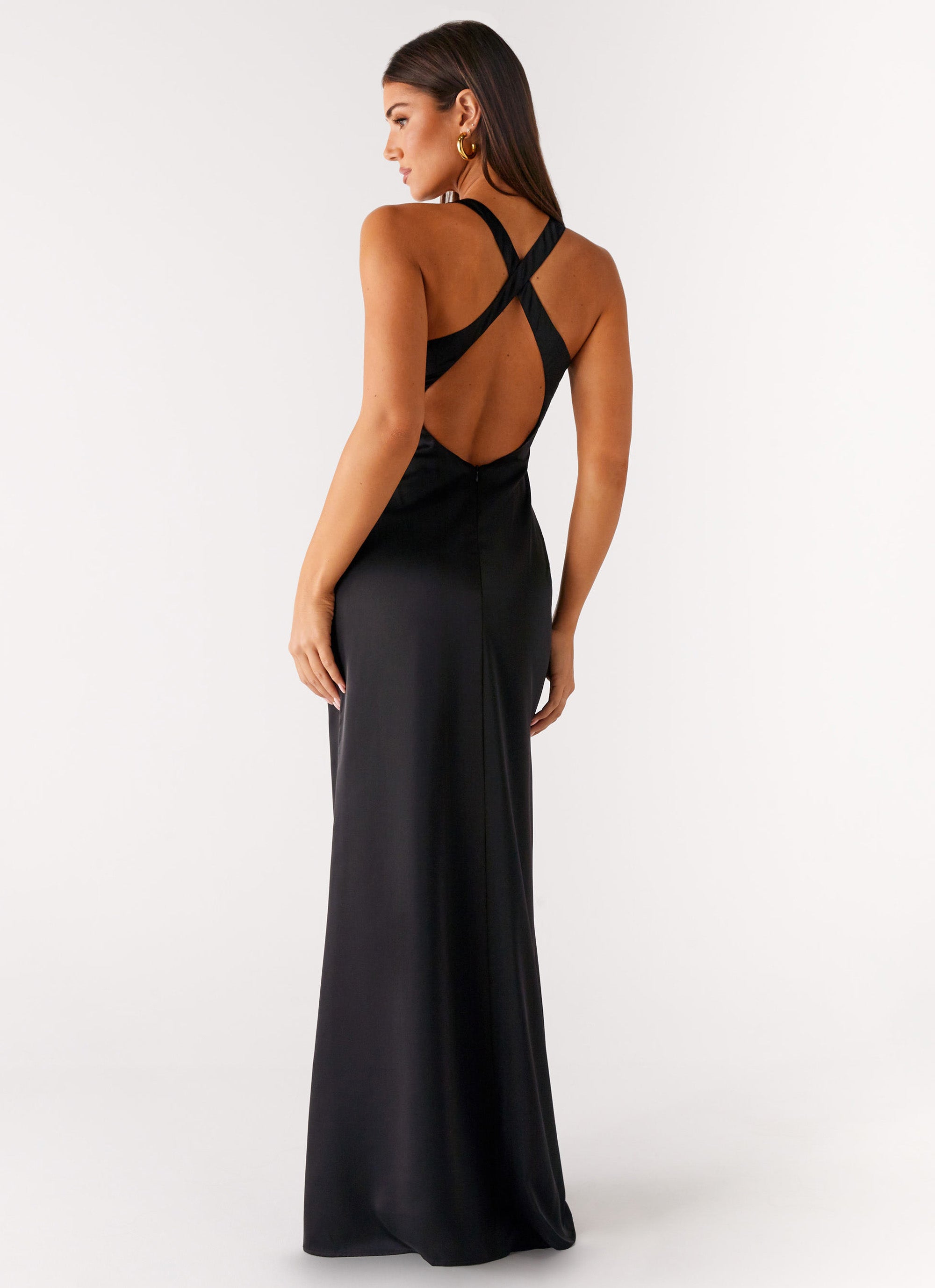 Christine | Low V Neckline Ruched Satin Maxi Dress