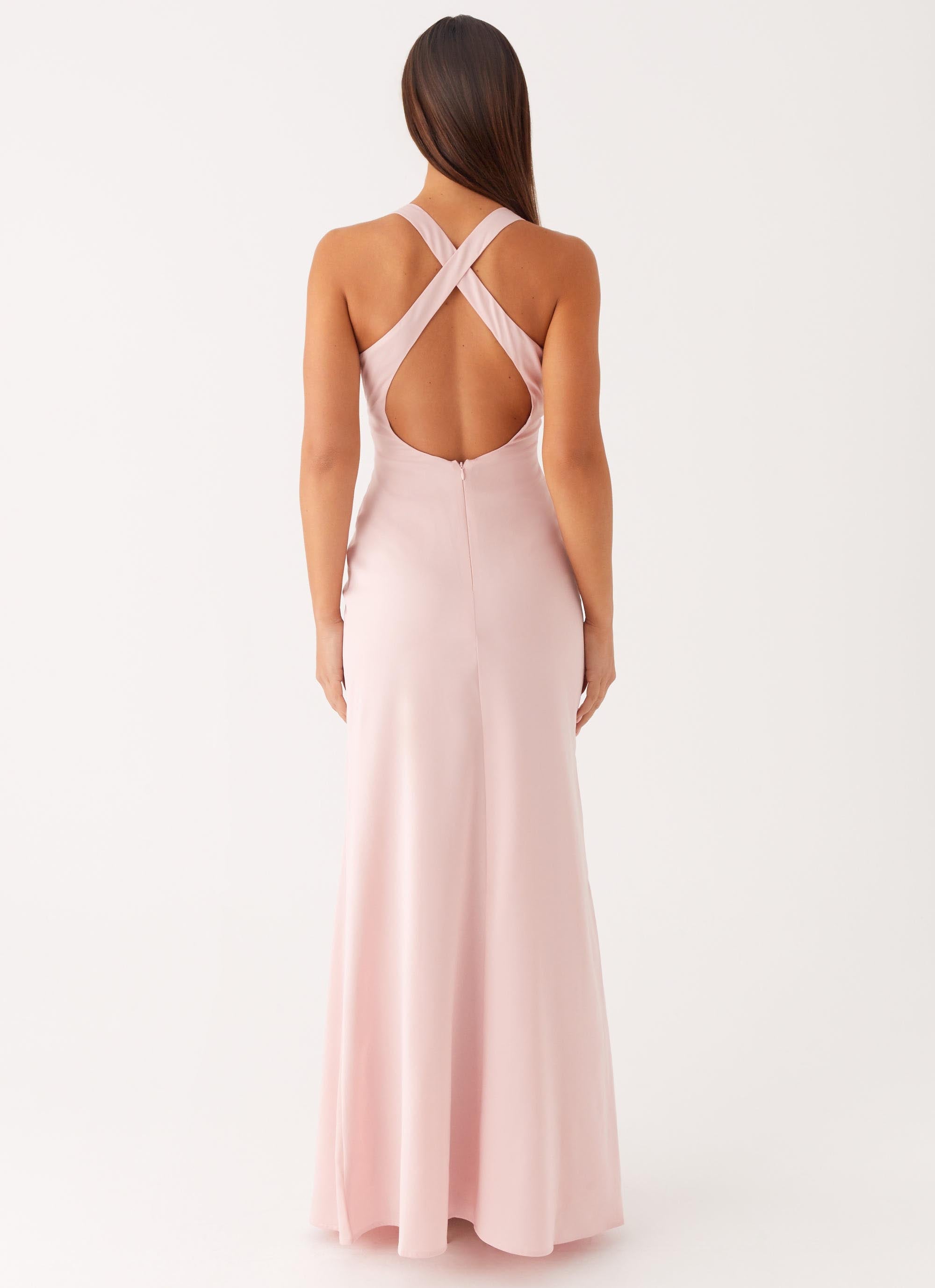 Christine | Low V Neckline Ruched Satin Maxi Dress