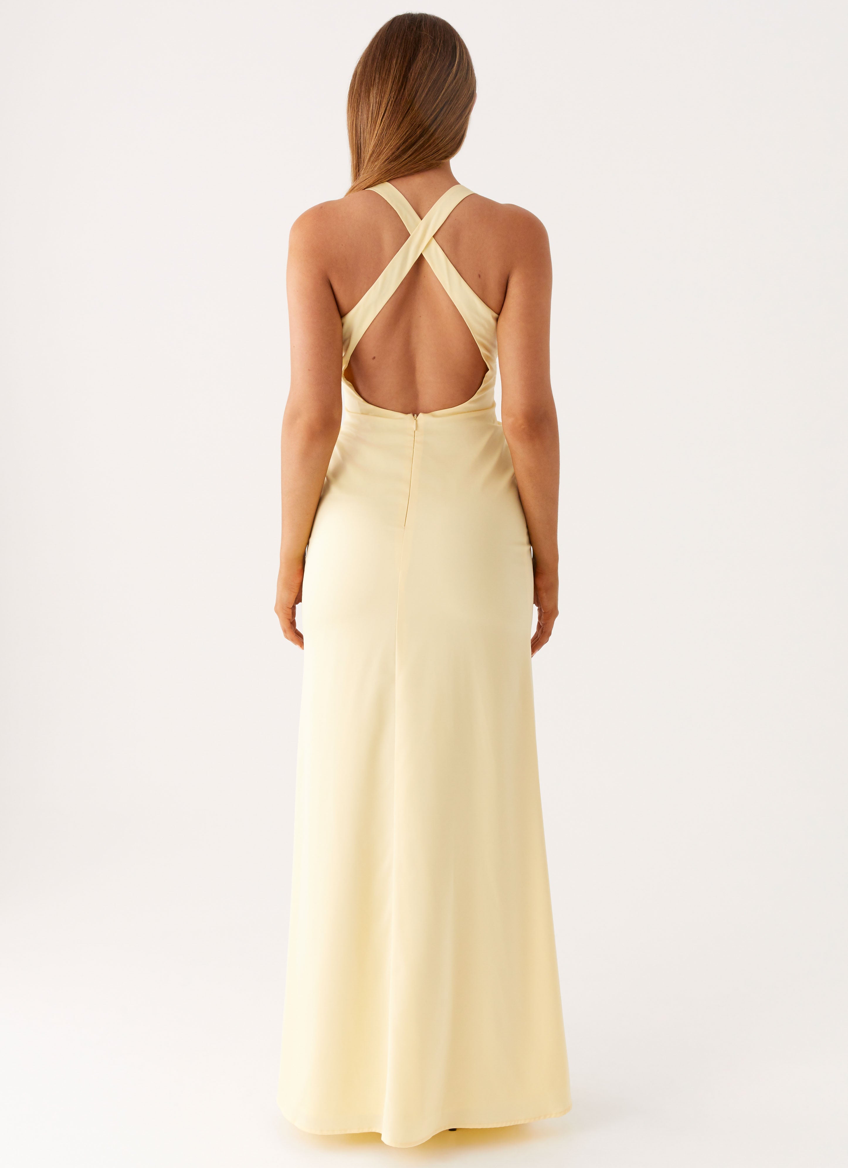 Christine | Low V Neckline Ruched Satin Maxi Dress