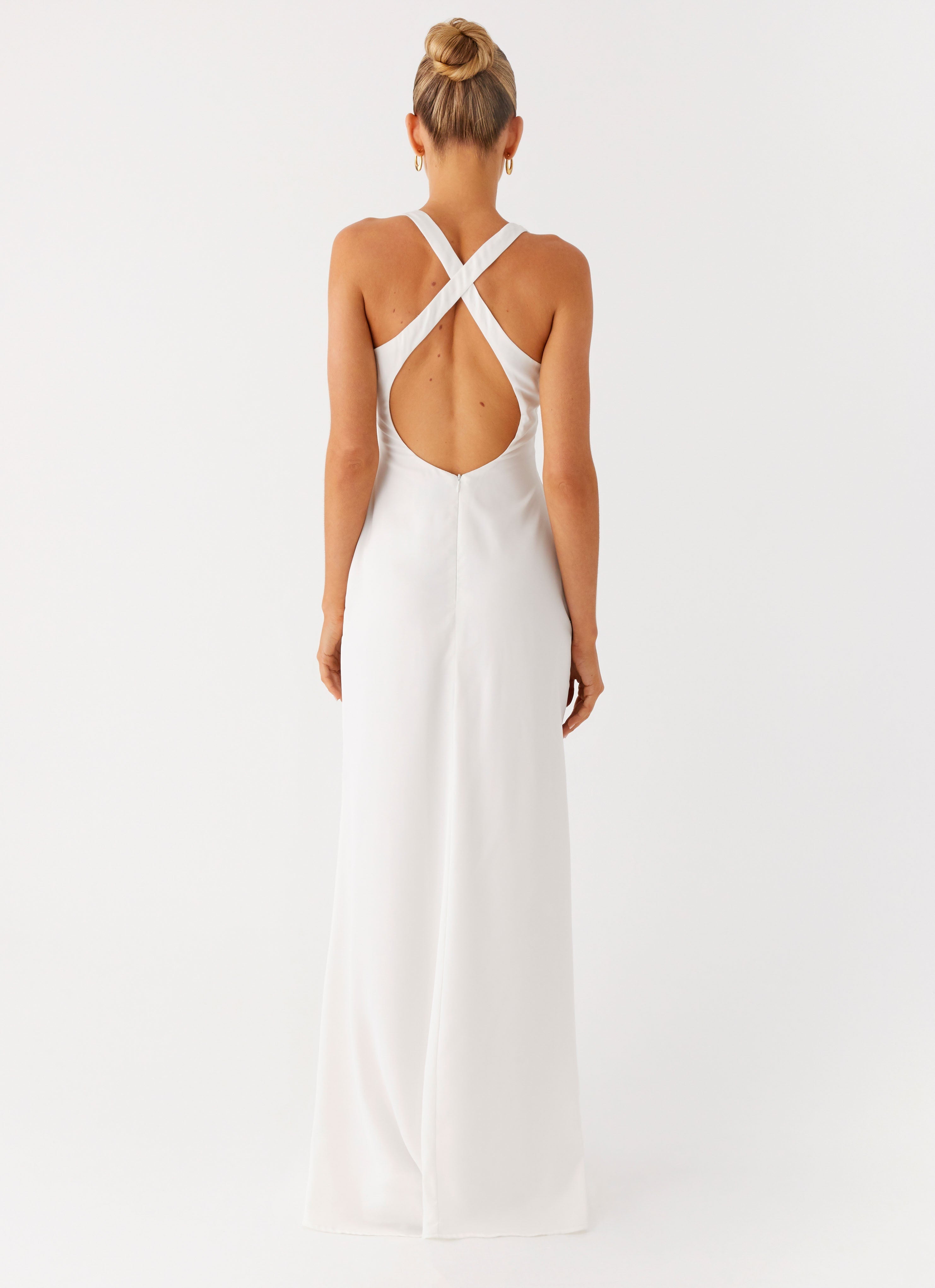 Christine | Low V Neckline Ruched Satin Maxi Dress