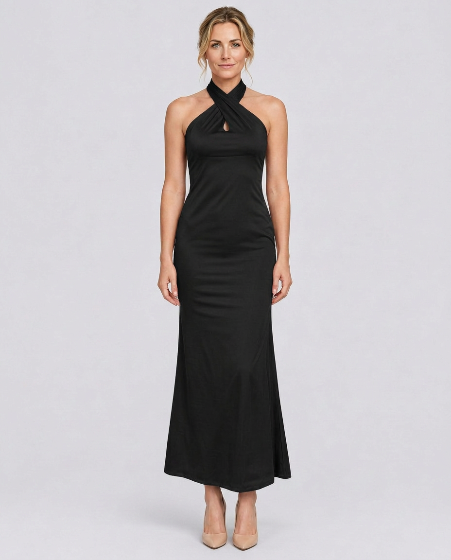 Aurelia | Crossover Halter Neck Fitted Maxi Dress