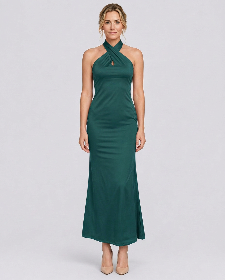 Aurelia | Crossover Halter Neck Fitted Maxi Dress