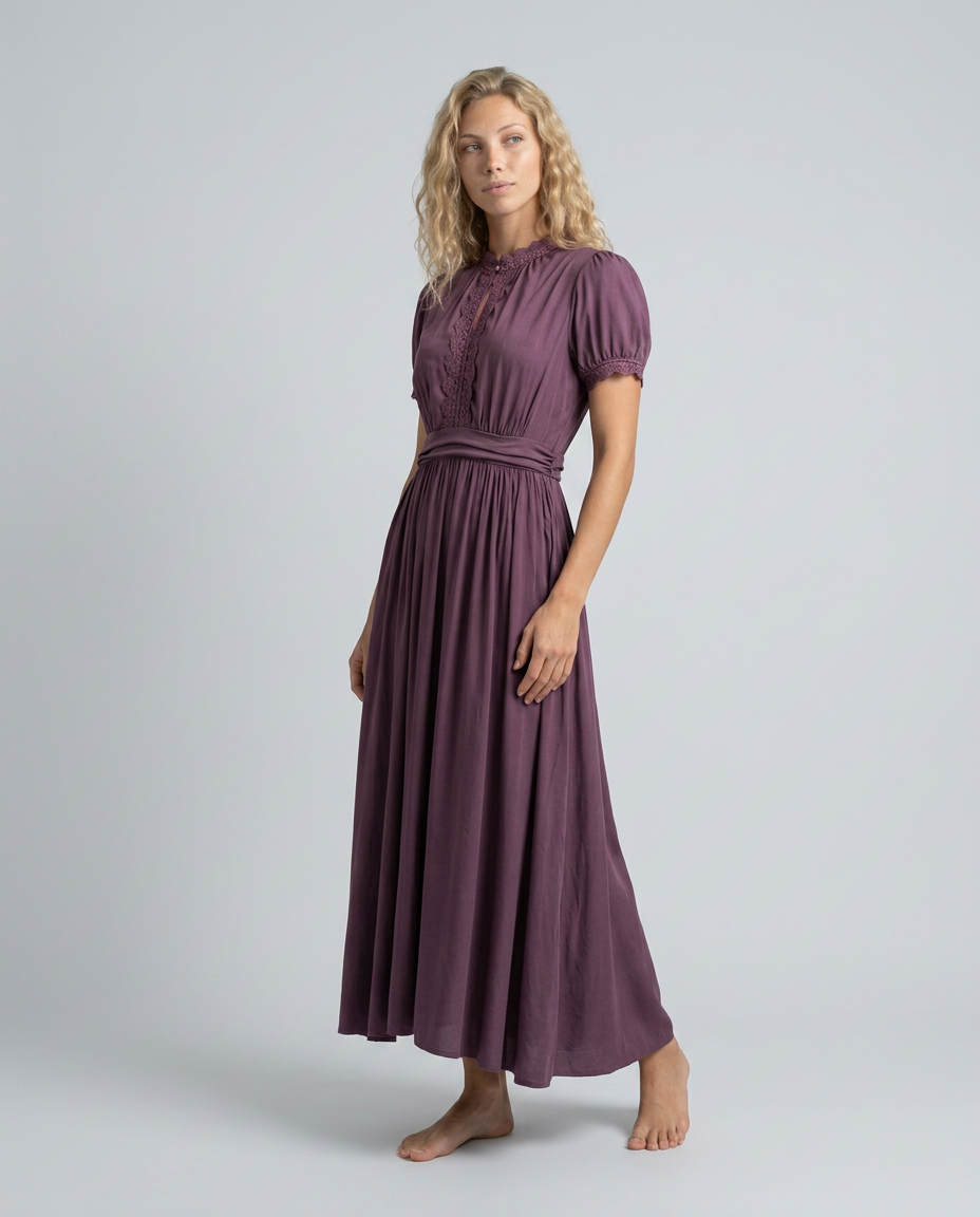 Bianca | Pleated Puff Sleeve High Neck Maxi Dress