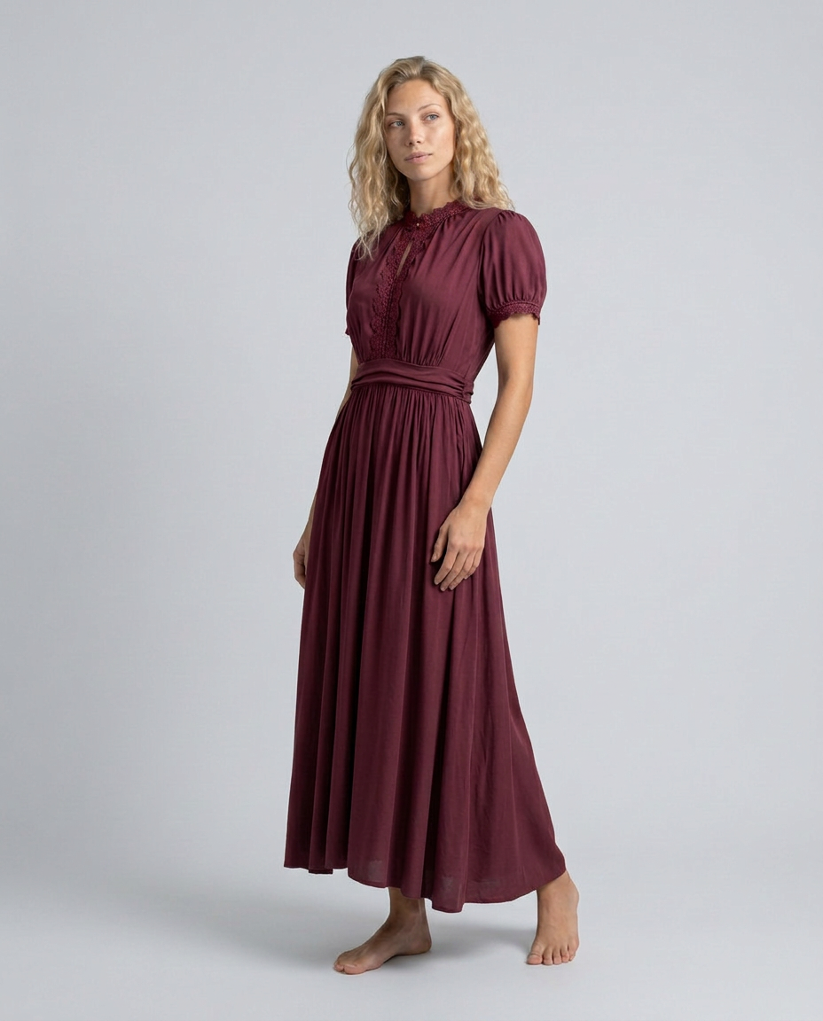 Bianca | Pleated Puff Sleeve High Neck Maxi Dress