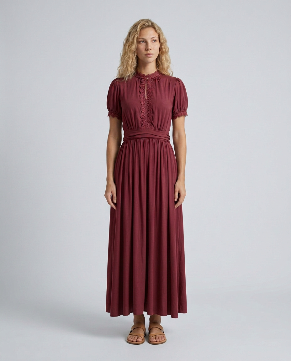Bianca | Pleated Puff Sleeve High Neck Maxi Dress