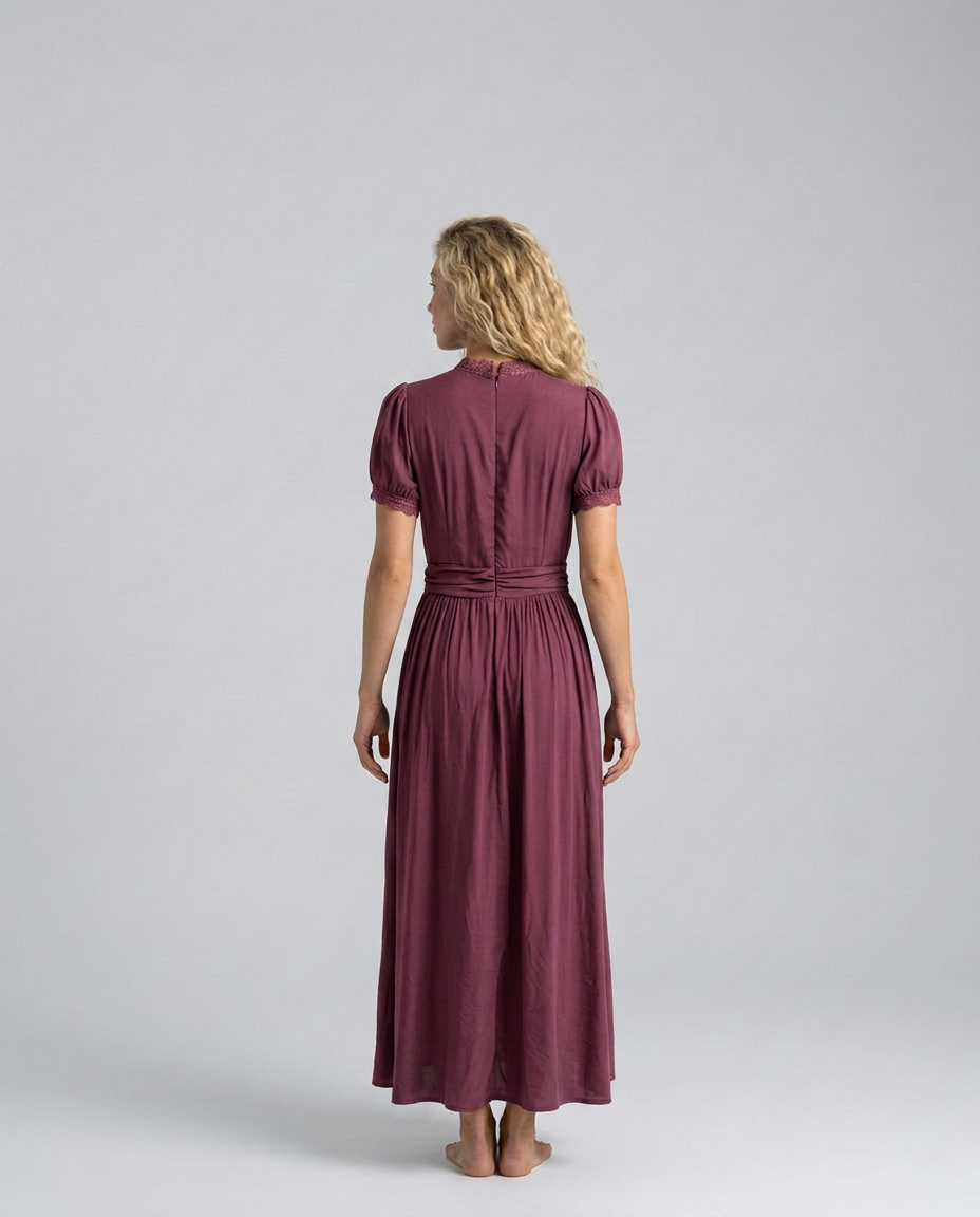 Bianca | Pleated Puff Sleeve High Neck Maxi Dress