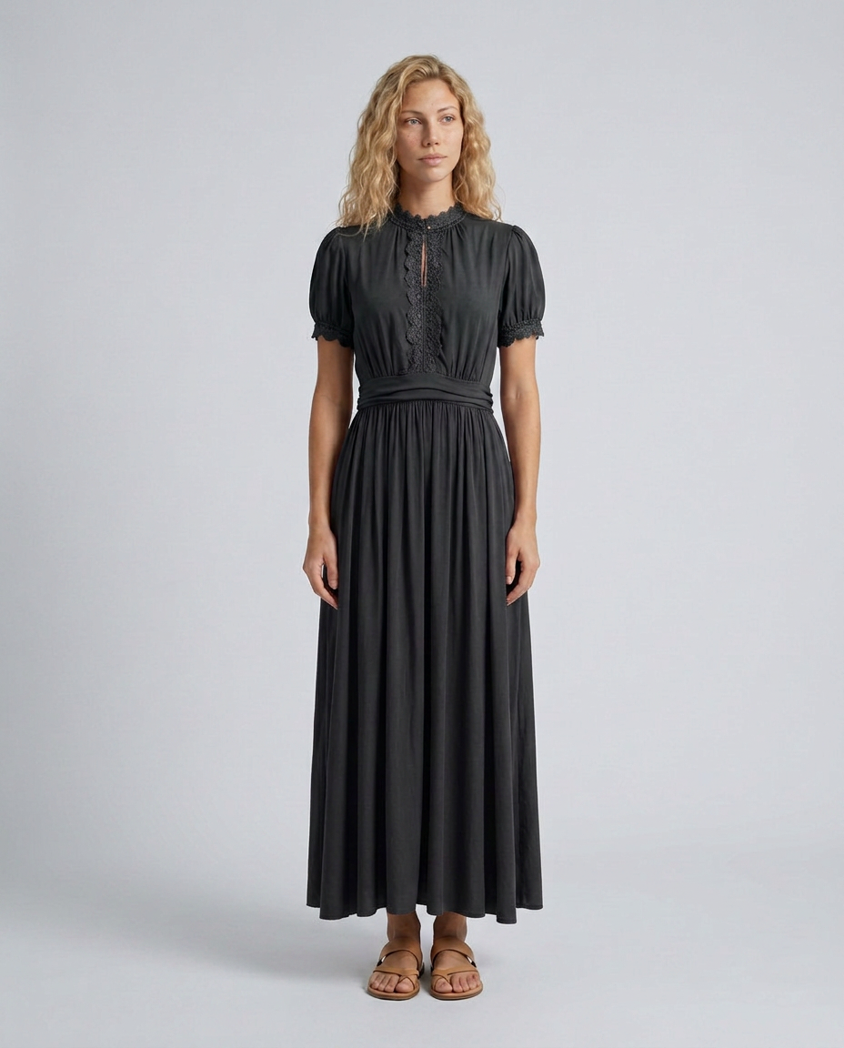 Bianca | Pleated Puff Sleeve High Neck Maxi Dress
