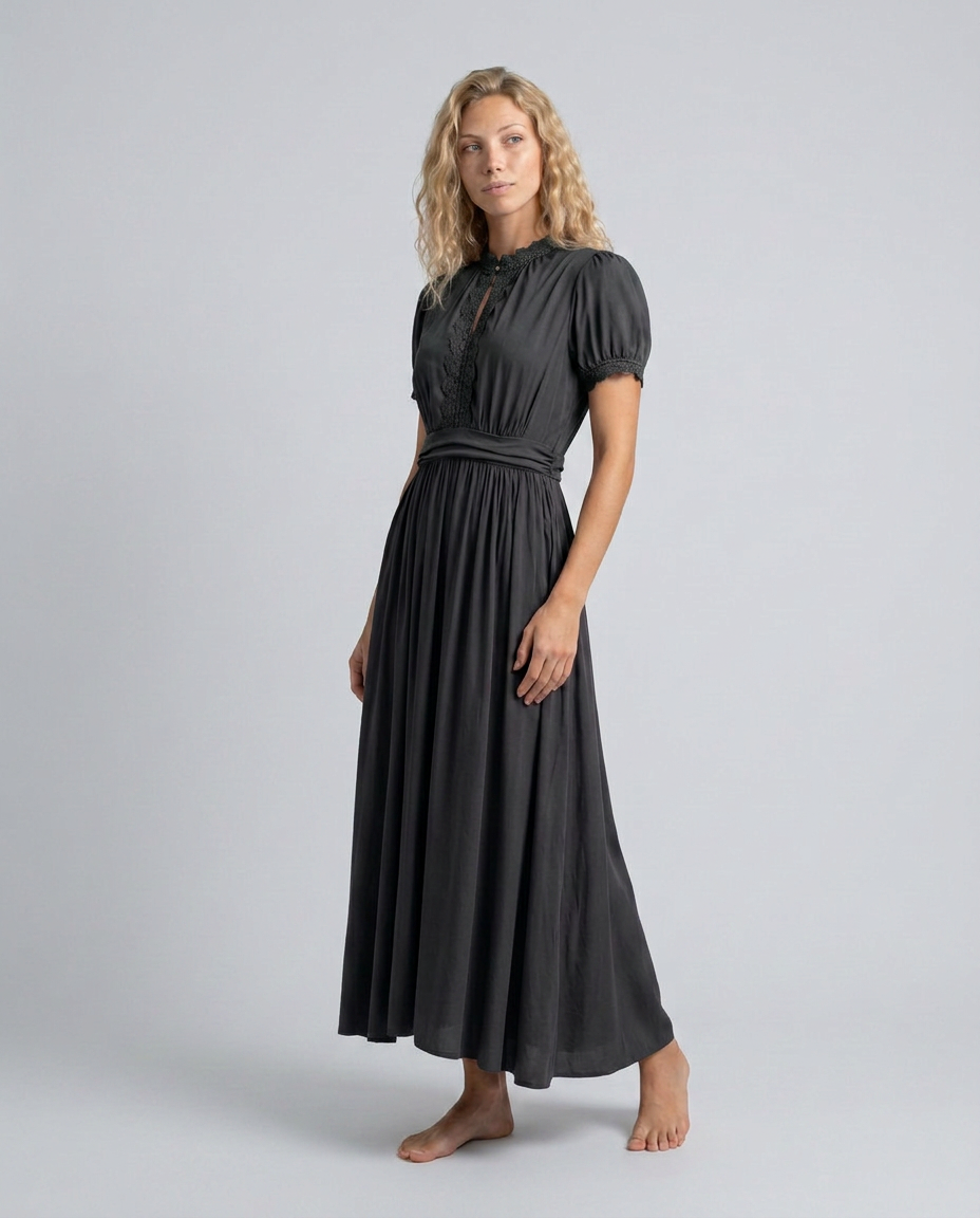 Bianca | Pleated Puff Sleeve High Neck Maxi Dress