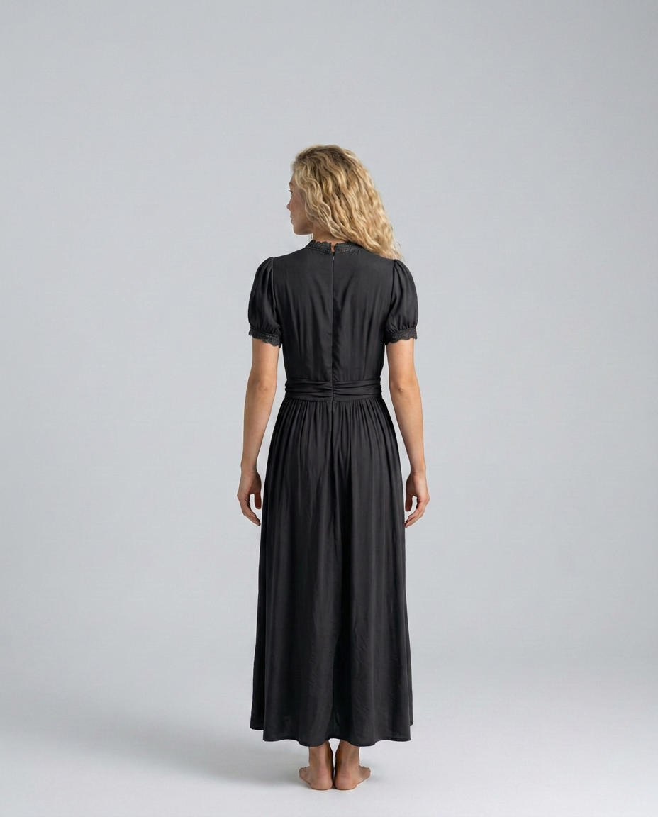 Bianca | Pleated Puff Sleeve High Neck Maxi Dress