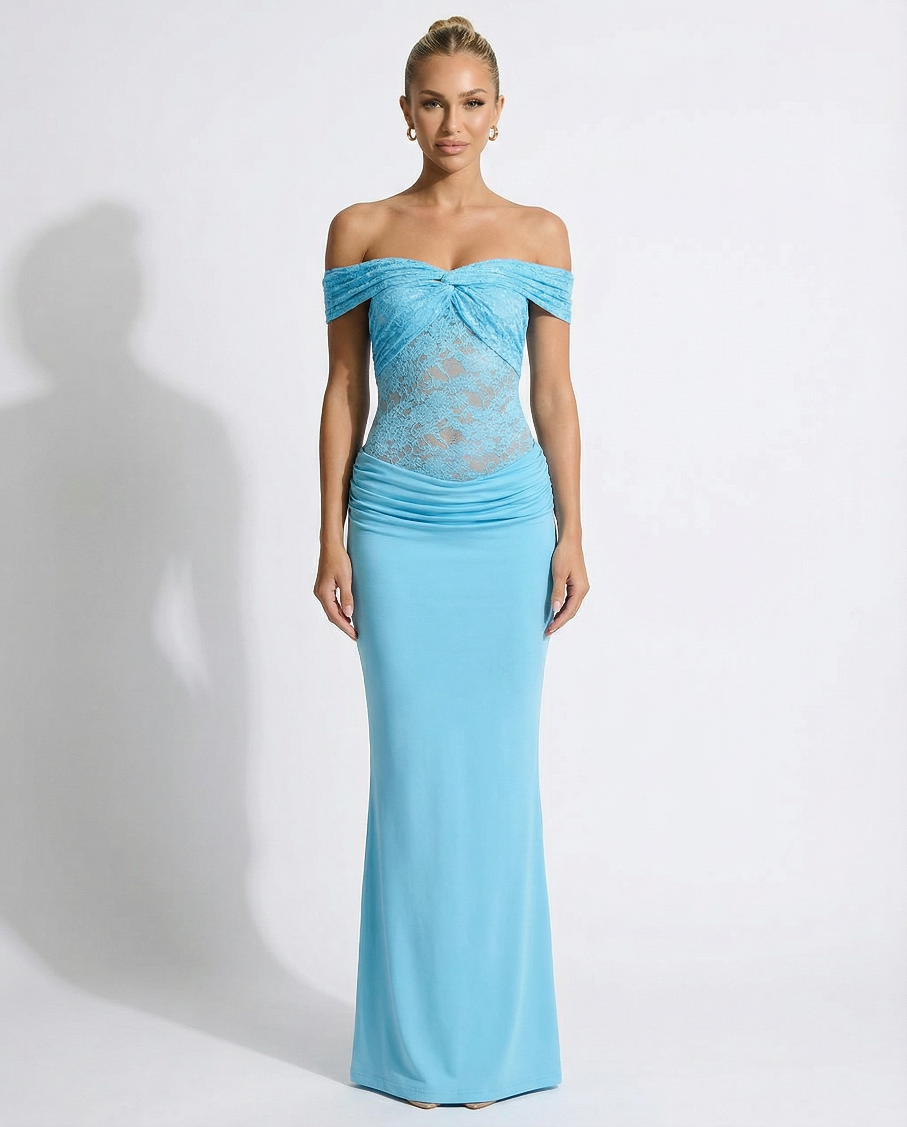 Neva | Off Shoulder Maxi Dress with Lace Bodice