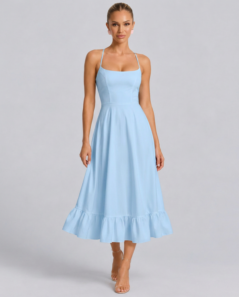 Liv | Spaghetti Strap Ruffle Midi Dress