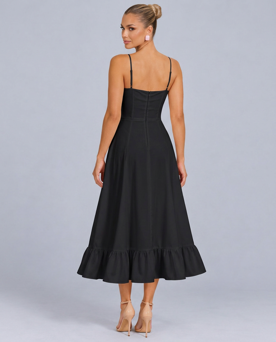 Liv | Spaghetti Strap Ruffle Midi Dress