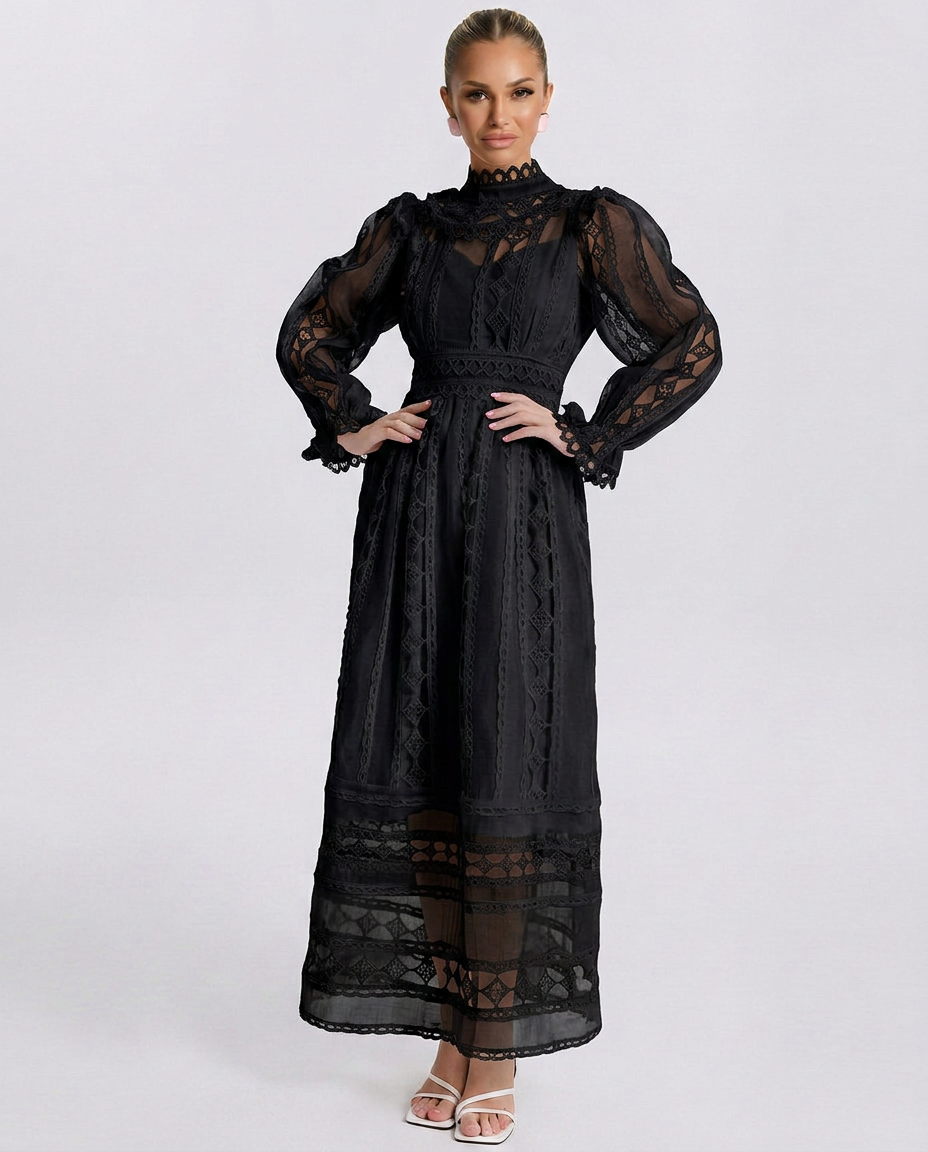 Mira | Long Sleeve Lace Midi Dress