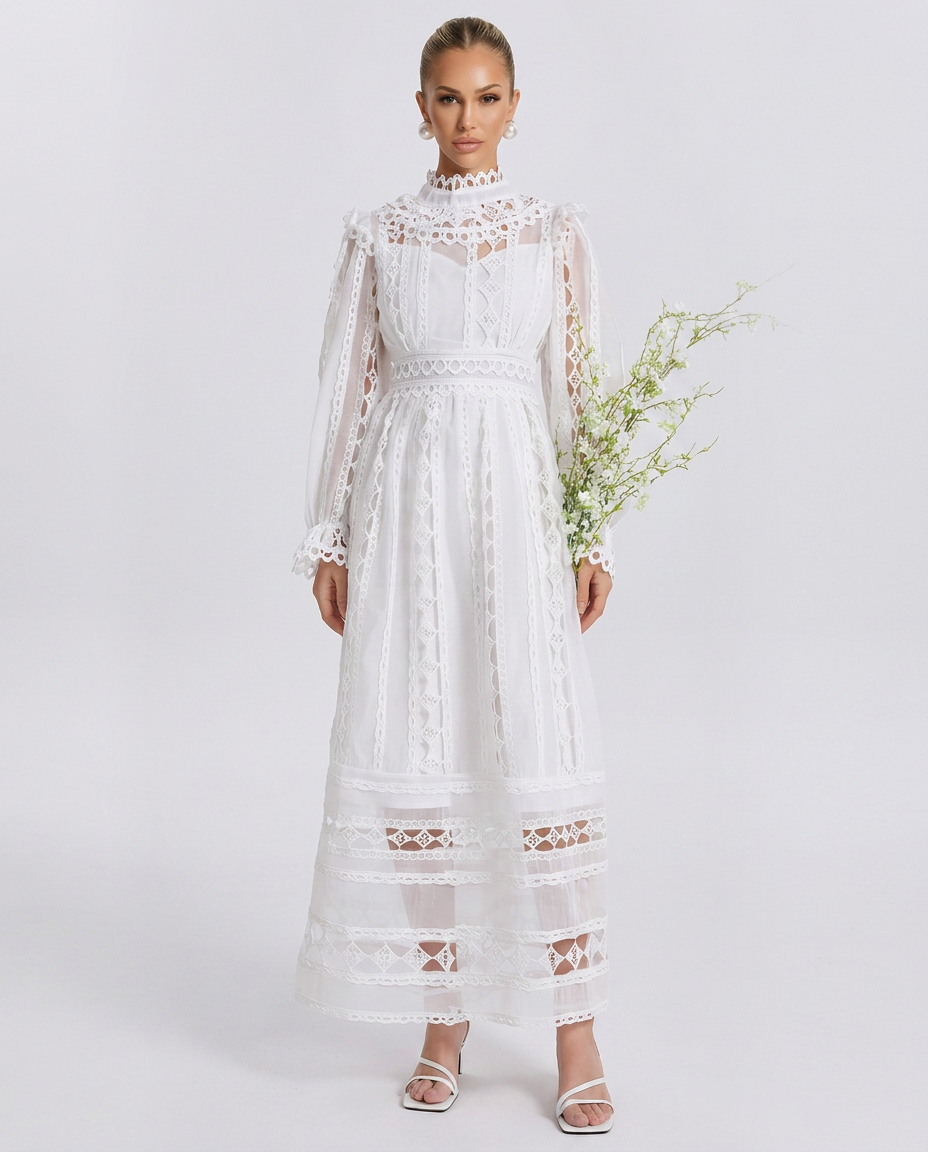 Mira | Long Sleeve Lace Midi Dress