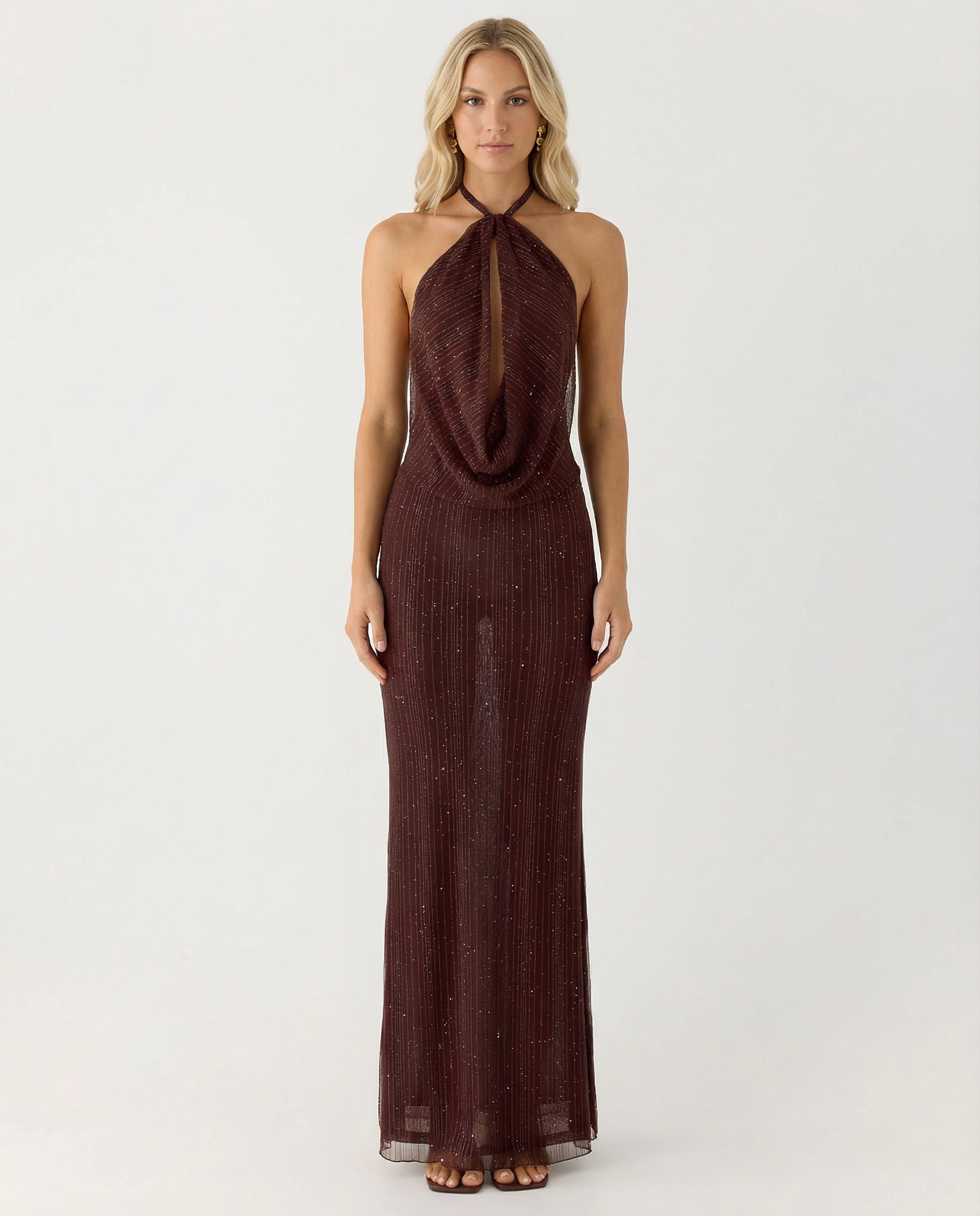 Delores | Maxi Dress with Halter Neck and Glitter Mesh