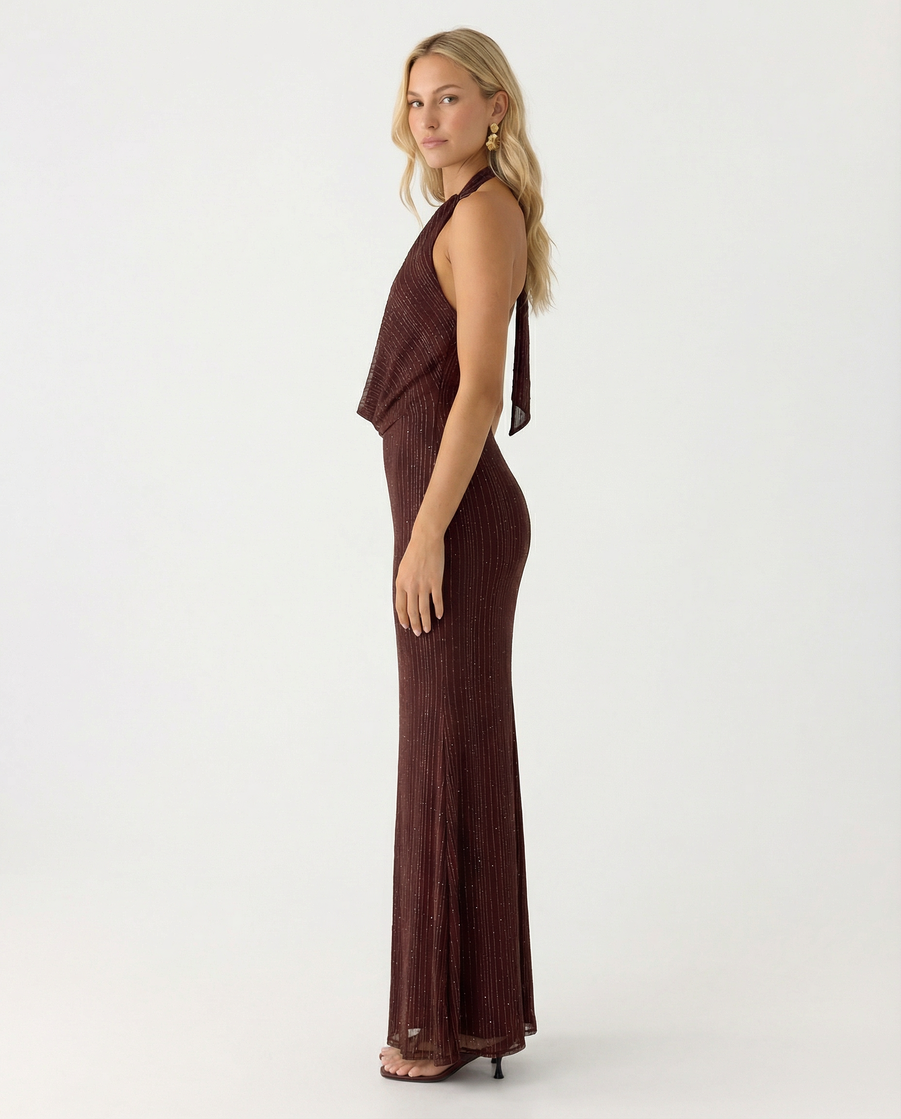 Delores | Maxi Dress with Halter Neck and Glitter Mesh