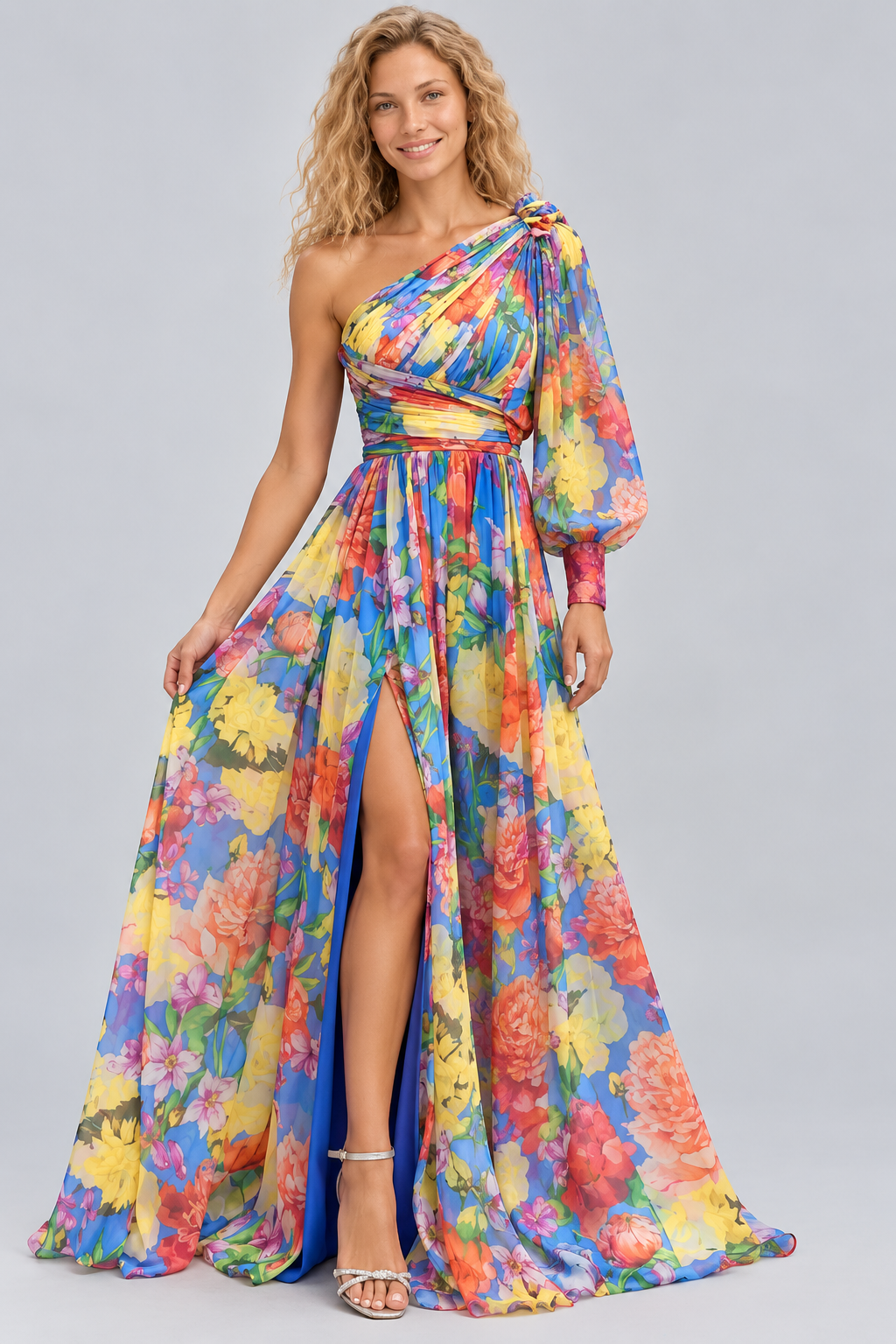 Seraphina | One-Shoulder Floral Split Maxi Dress
