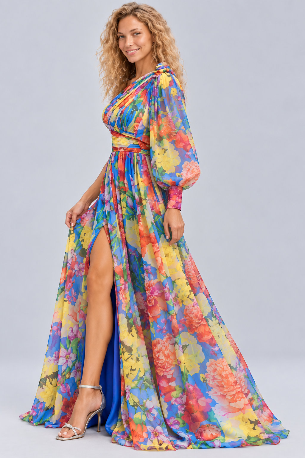 Seraphina | One-Shoulder Floral Split Maxi Dress