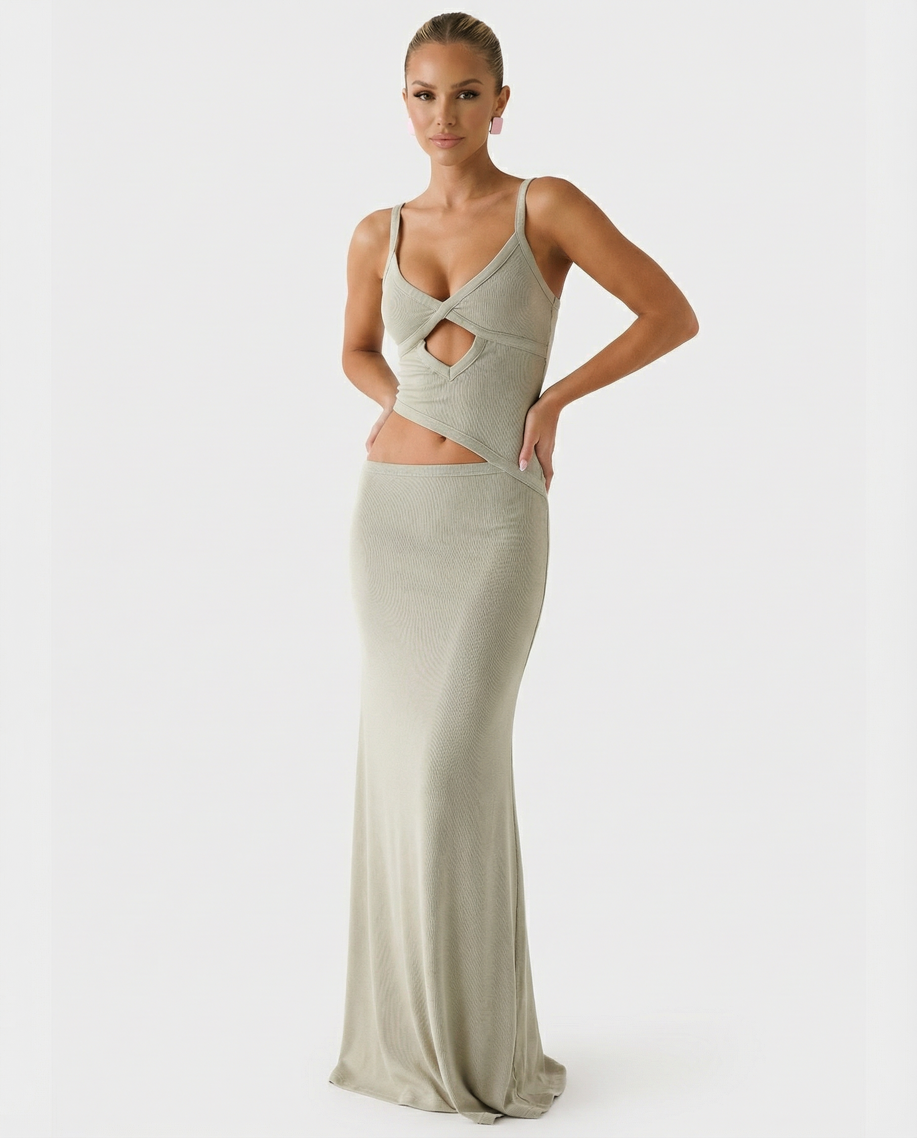 Erica | Bodycon Maxi Dress with Ruched Cut-Out Detail