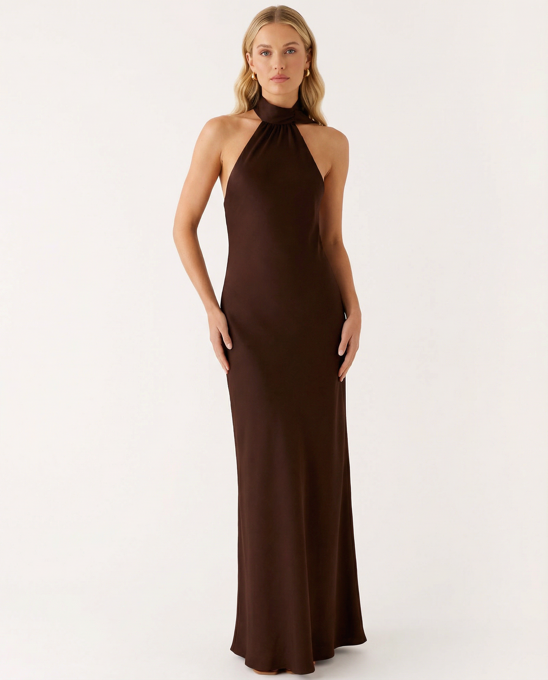 Elaine | Halter Neck Satin Maxi Dress