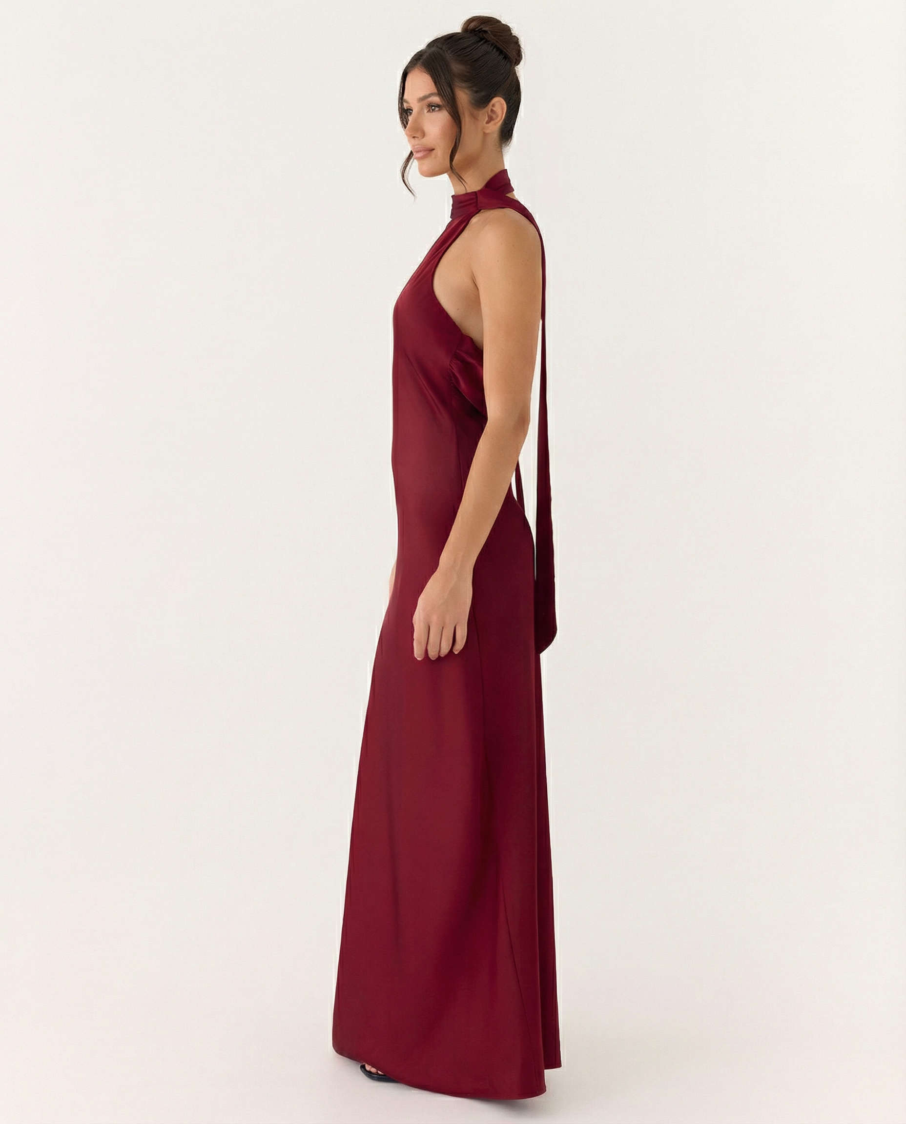 Elaine | Halter Neck Satin Maxi Dress
