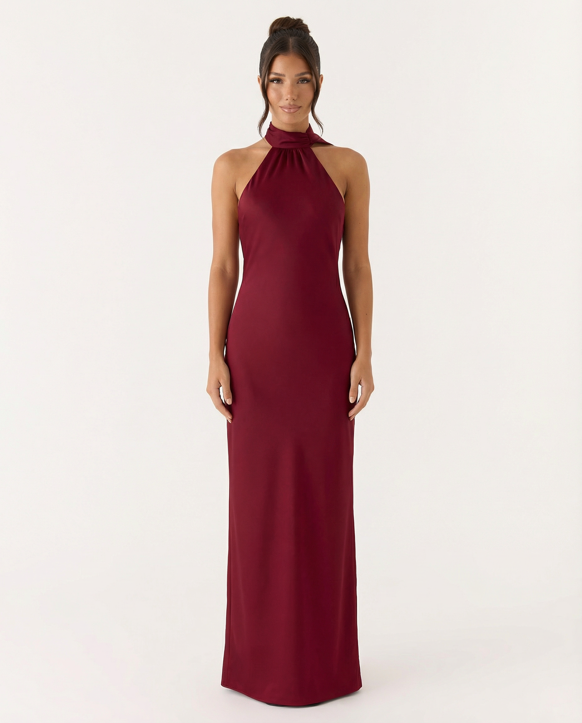 Elaine | Halter Neck Satin Maxi Dress