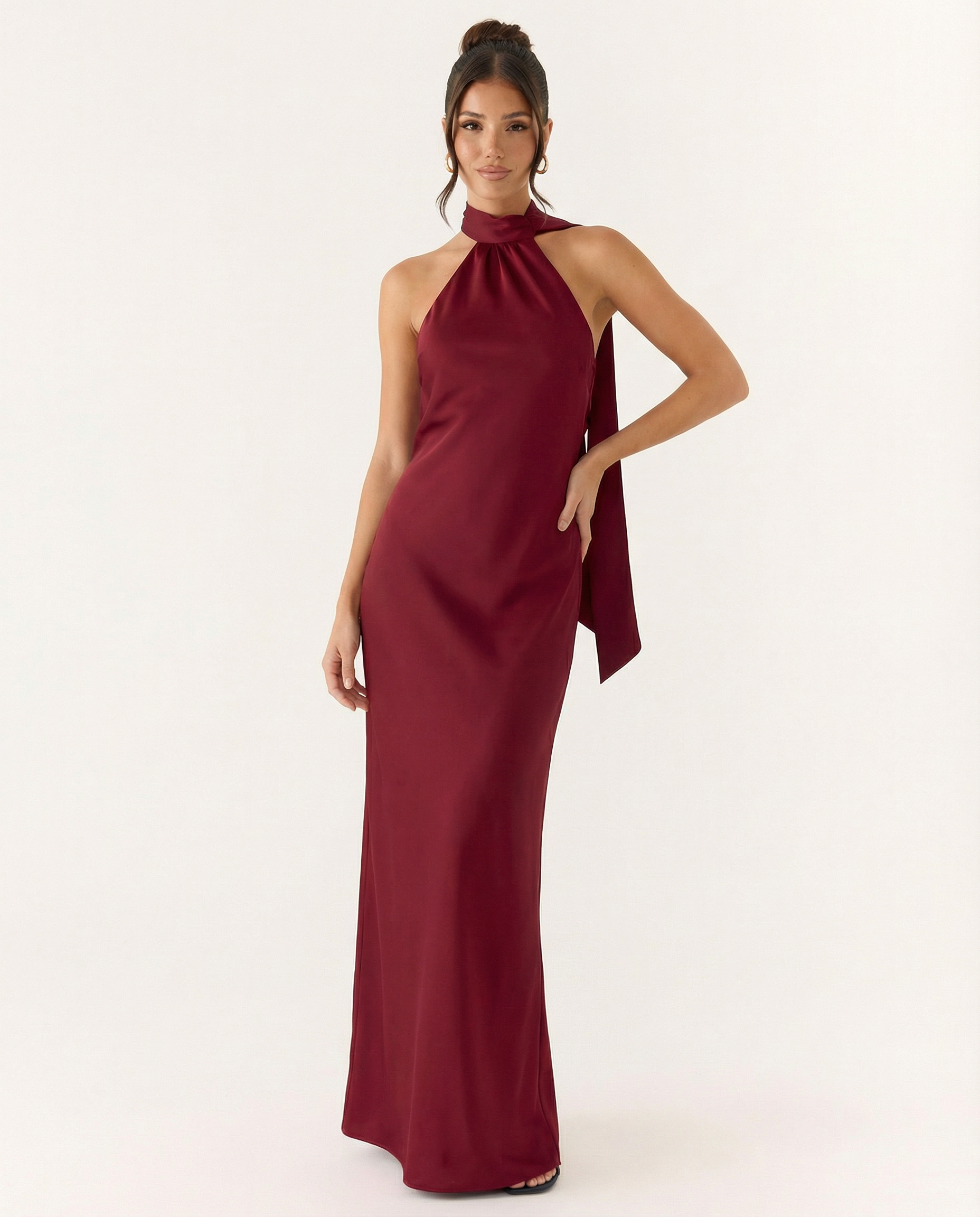 Elaine | Halter Neck Satin Maxi Dress