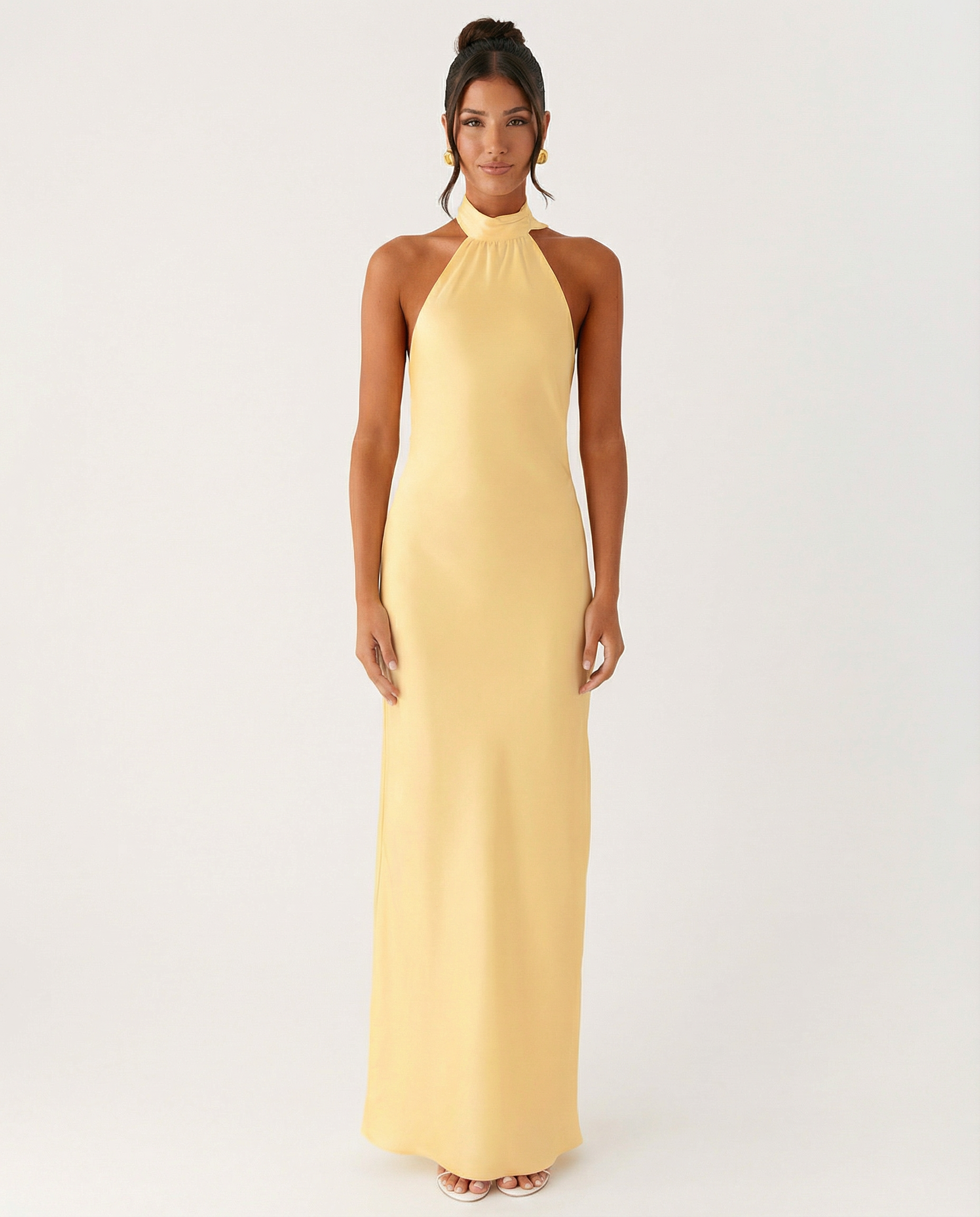 Elaine | Halter Neck Satin Maxi Dress