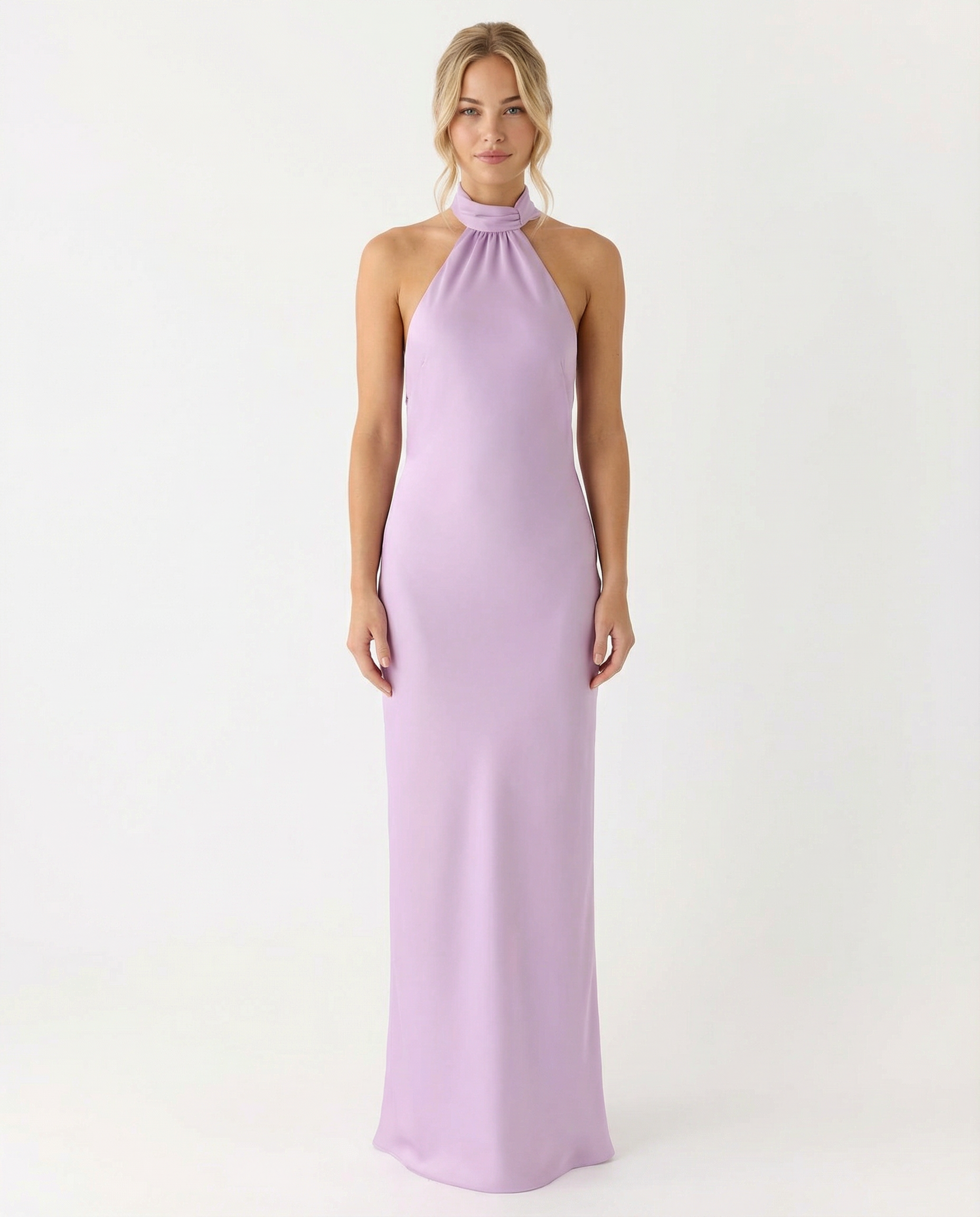 Elaine | Halter Neck Satin Maxi Dress