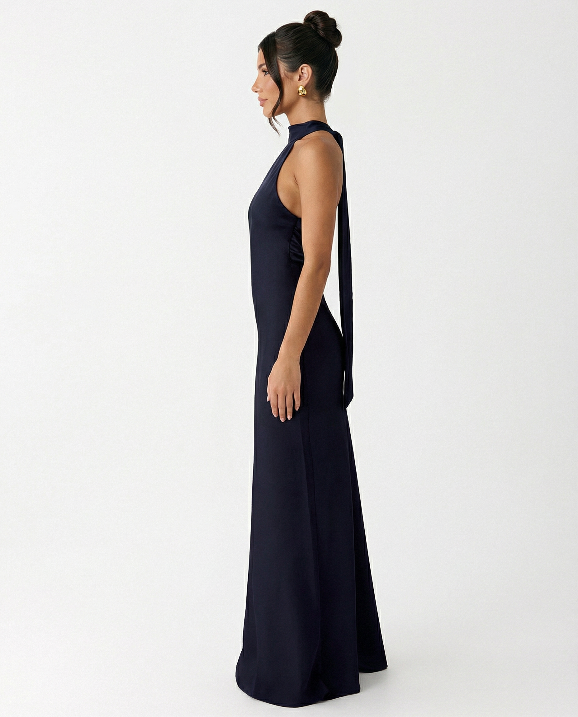 Elaine | Halter Neck Satin Maxi Dress