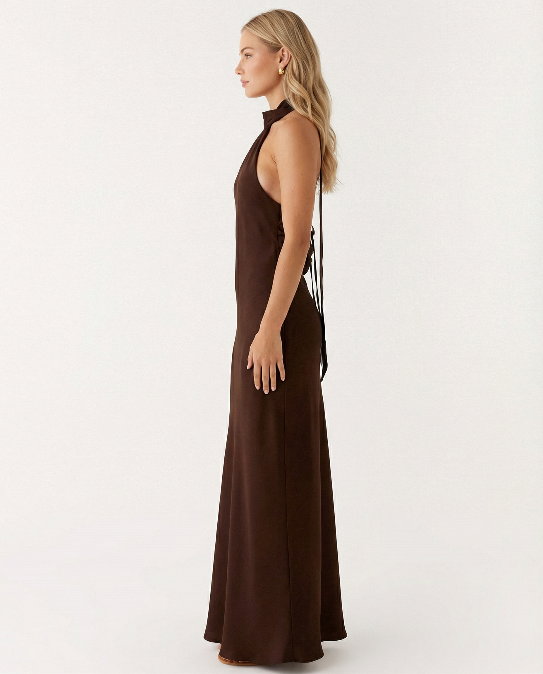 Elaine | Halter Neck Satin Maxi Dress